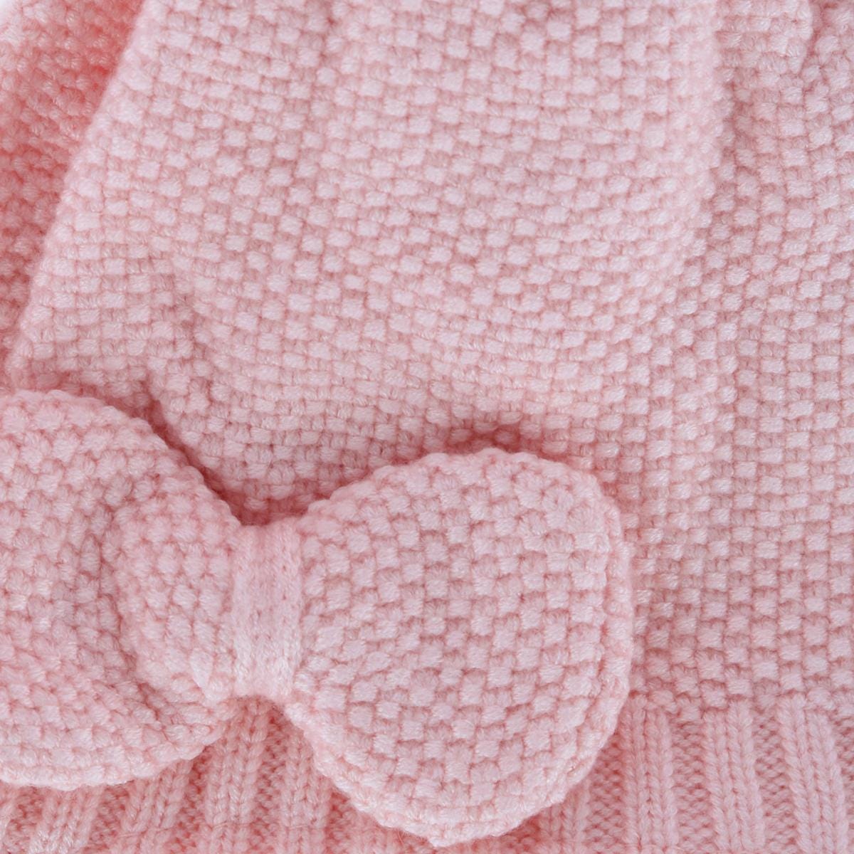 CTM® Girl's One Size Fits Most Knit Winter Beanie with Pom Bow and Ear Flaps - Pink