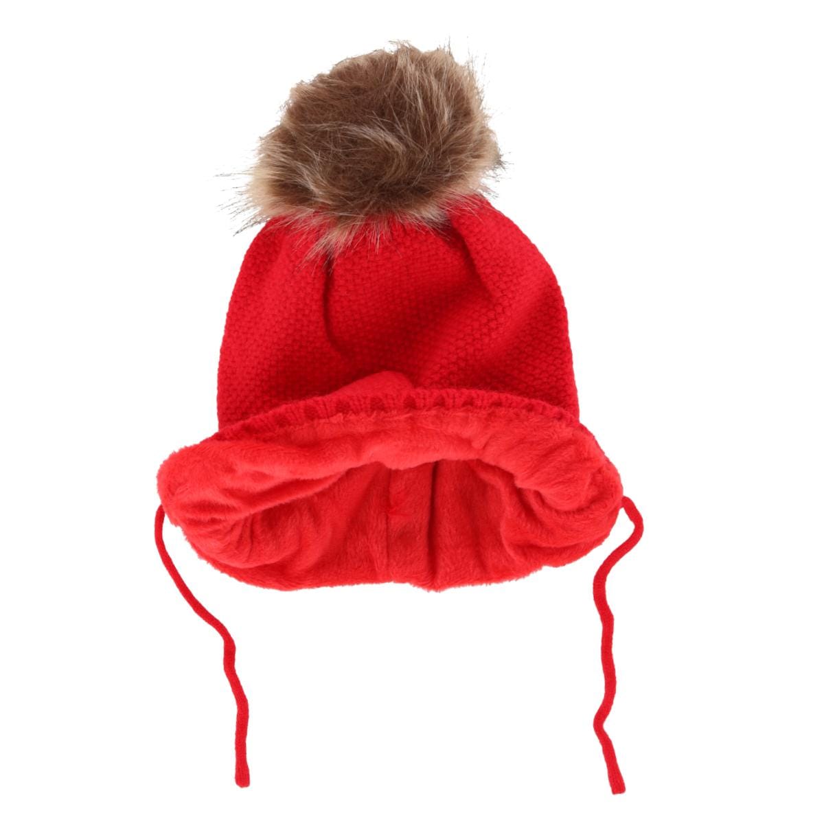 CTM® Girl's One Size Fits Most Knit Winter Beanie with Pom Bow and Ear Flaps - Red