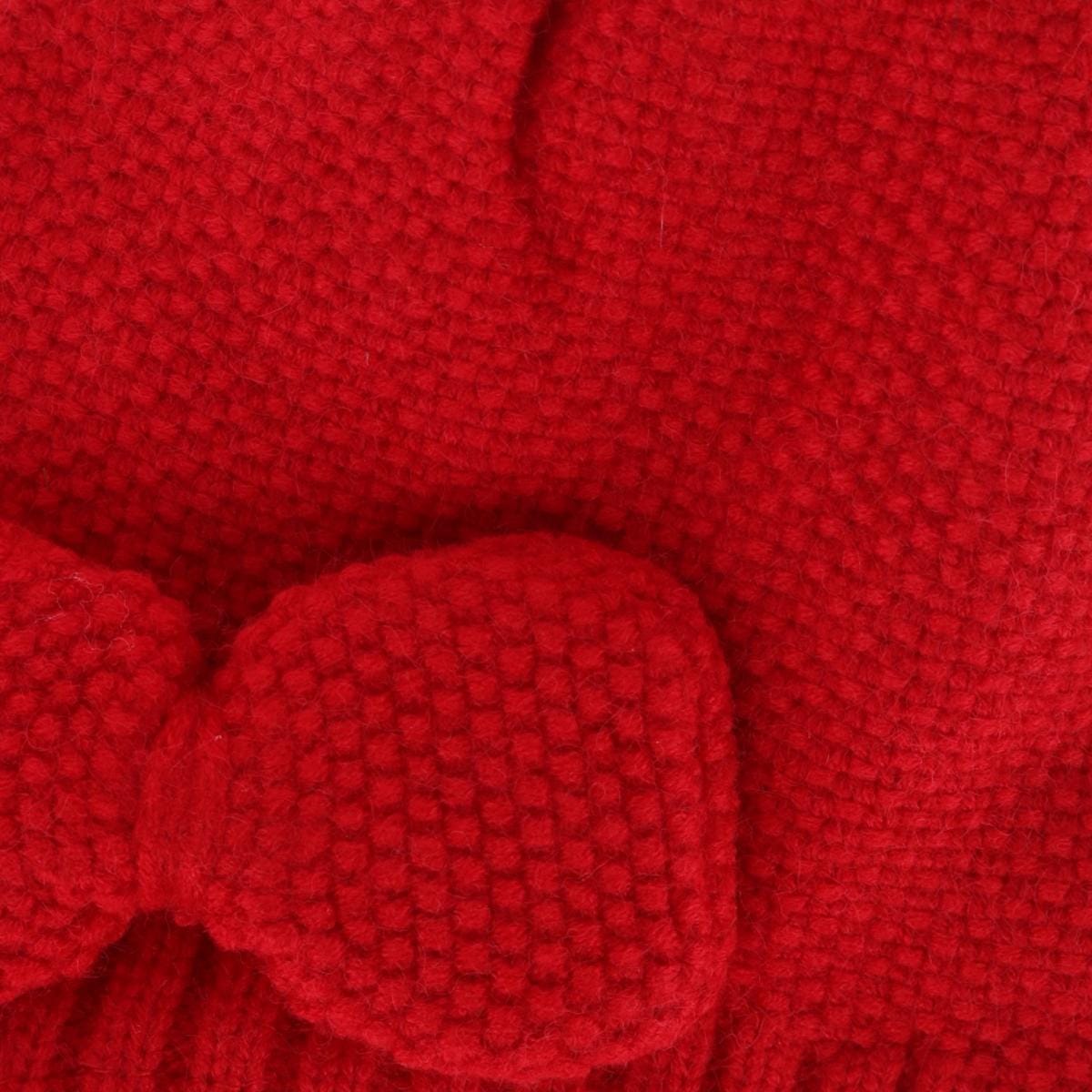 CTM® Girl's One Size Fits Most Knit Winter Beanie with Pom Bow and Ear Flaps - Red