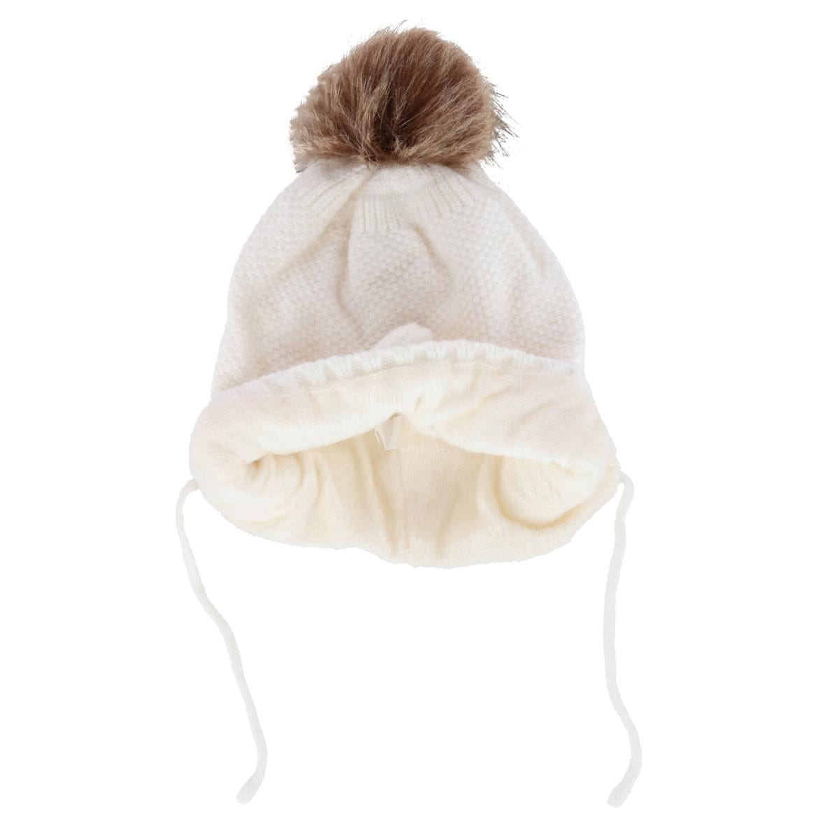 CTM® Girl's One Size Fits Most Knit Winter Beanie with Pom Bow and Ear Flaps - White