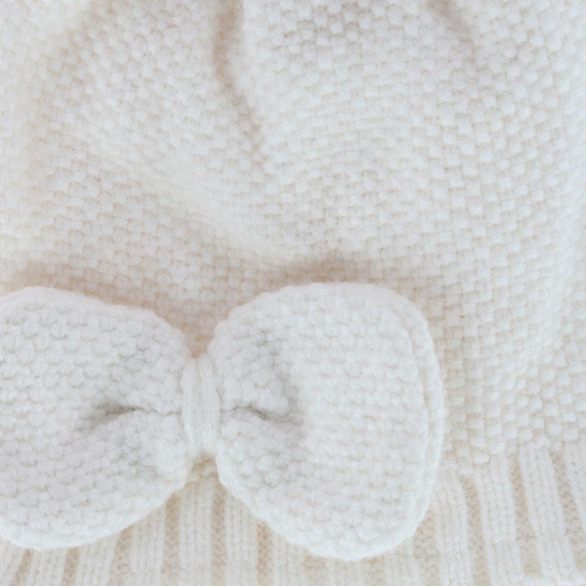CTM® Girl's One Size Fits Most Knit Winter Beanie with Pom Bow and Ear Flaps - White
