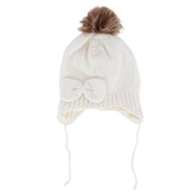 Girl's One Size Fits Most Knit Winter Beanie with Pom Bow and Ear Flaps