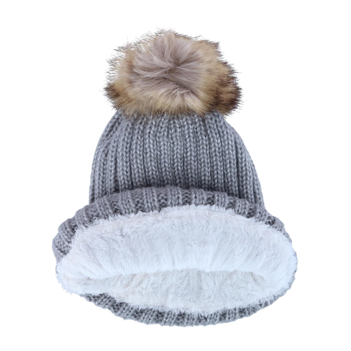 CTM® Women's Metallic Shimmer Winter Knit Lined Beanie with Pom - Gray