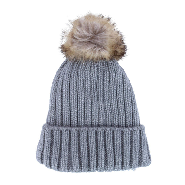 Women's Metallic Shimmer Winter Knit Lined Beanie with Pom