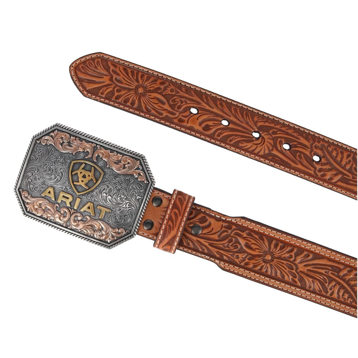 Ariat Men's Embossed Western Belt with Medallion Buckle - Tan