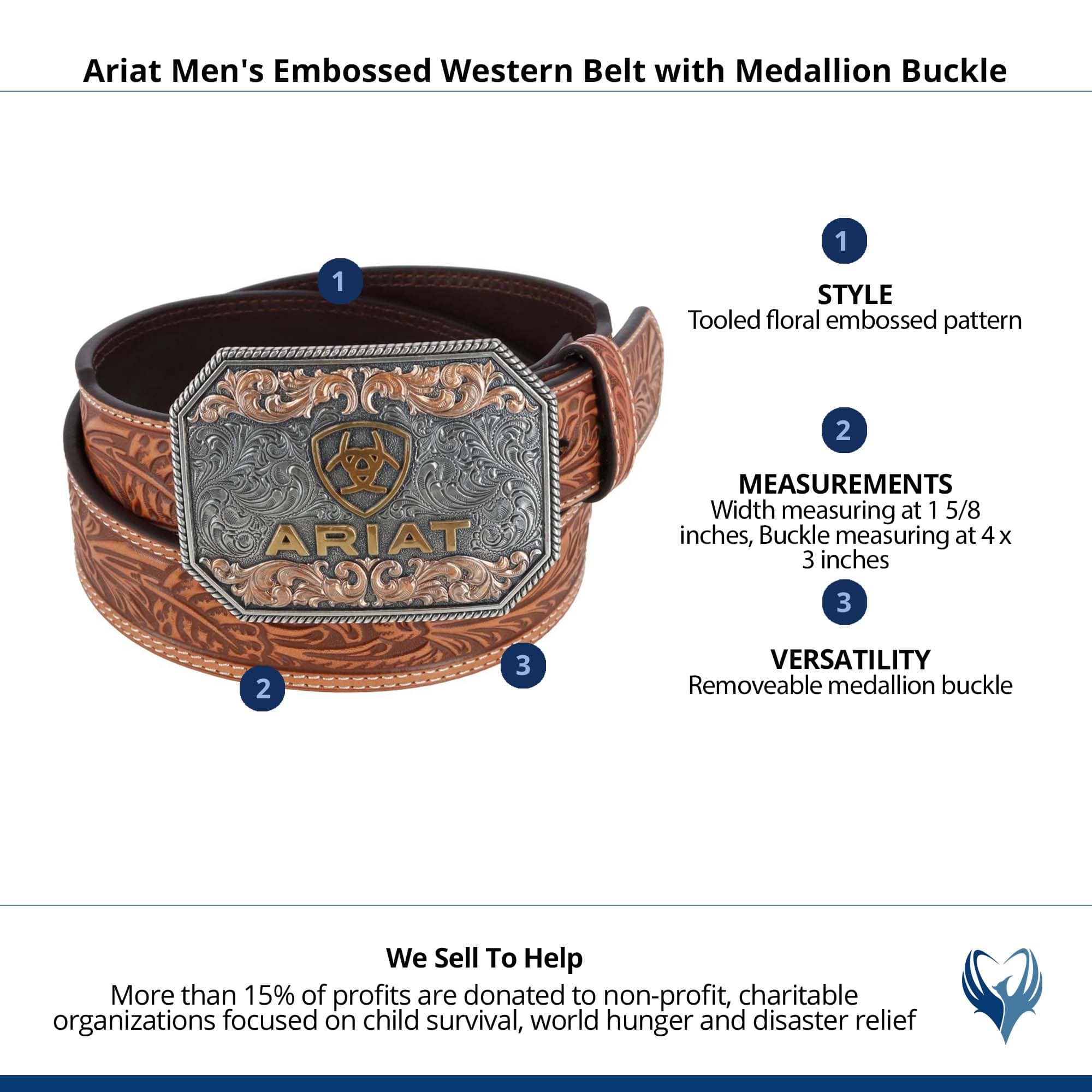 Ariat Men's Embossed Western Belt with Medallion Buckle - Tan