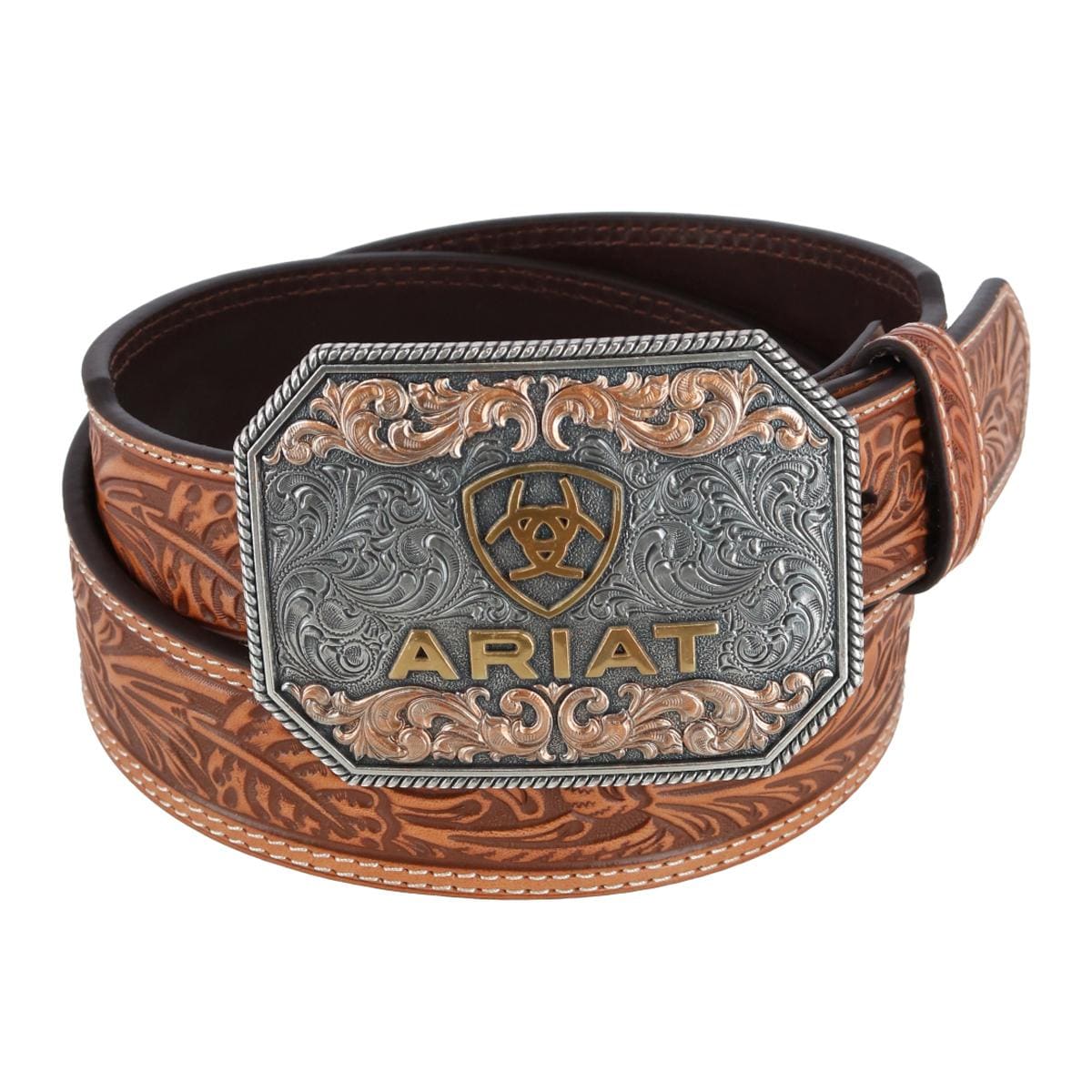 Ariat Men's Embossed Western Belt with Medallion Buckle - Men's Embossed Western Belt with Medallion Buckle