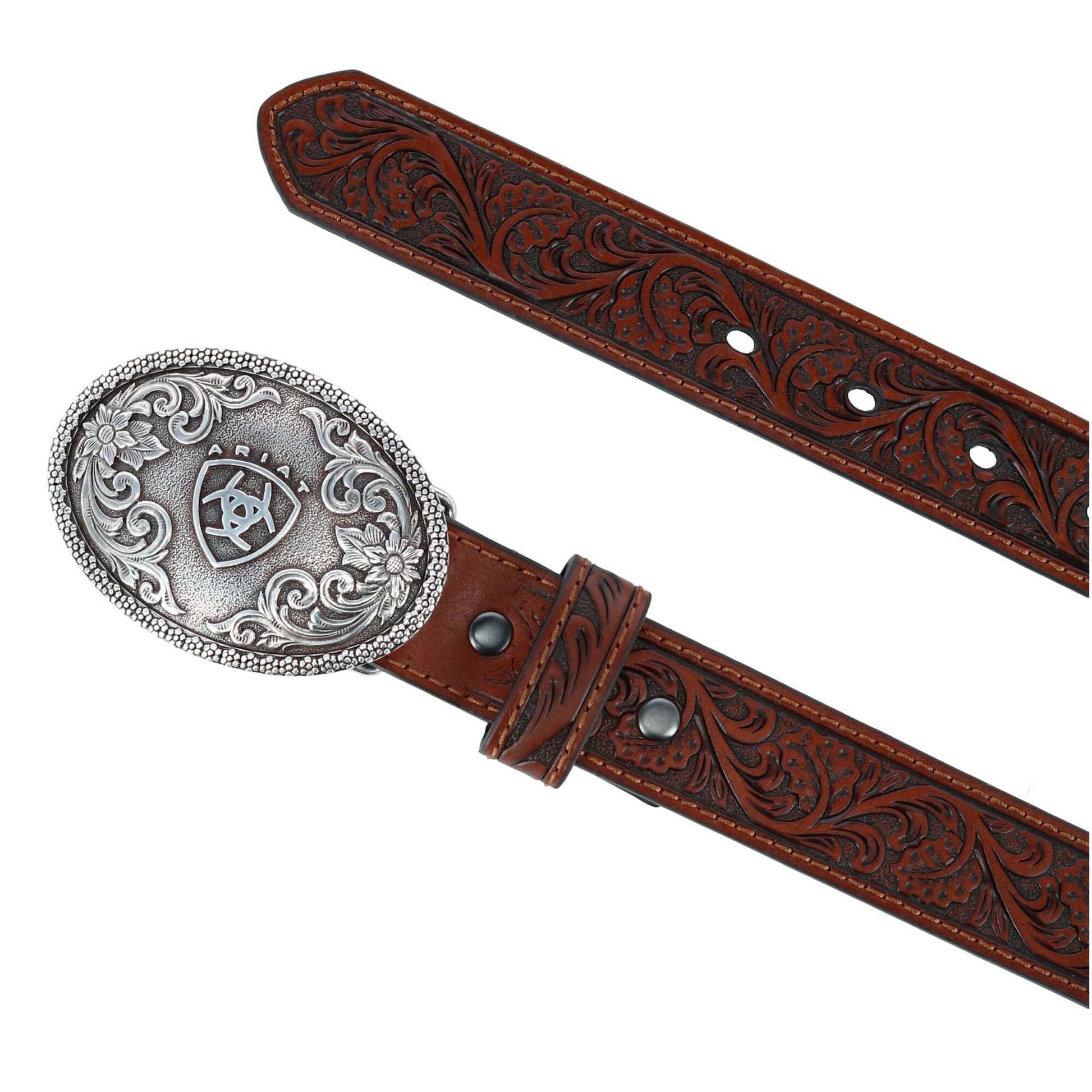Ariat Boy's Tooled Western Belt with Removable Buckle - Tan