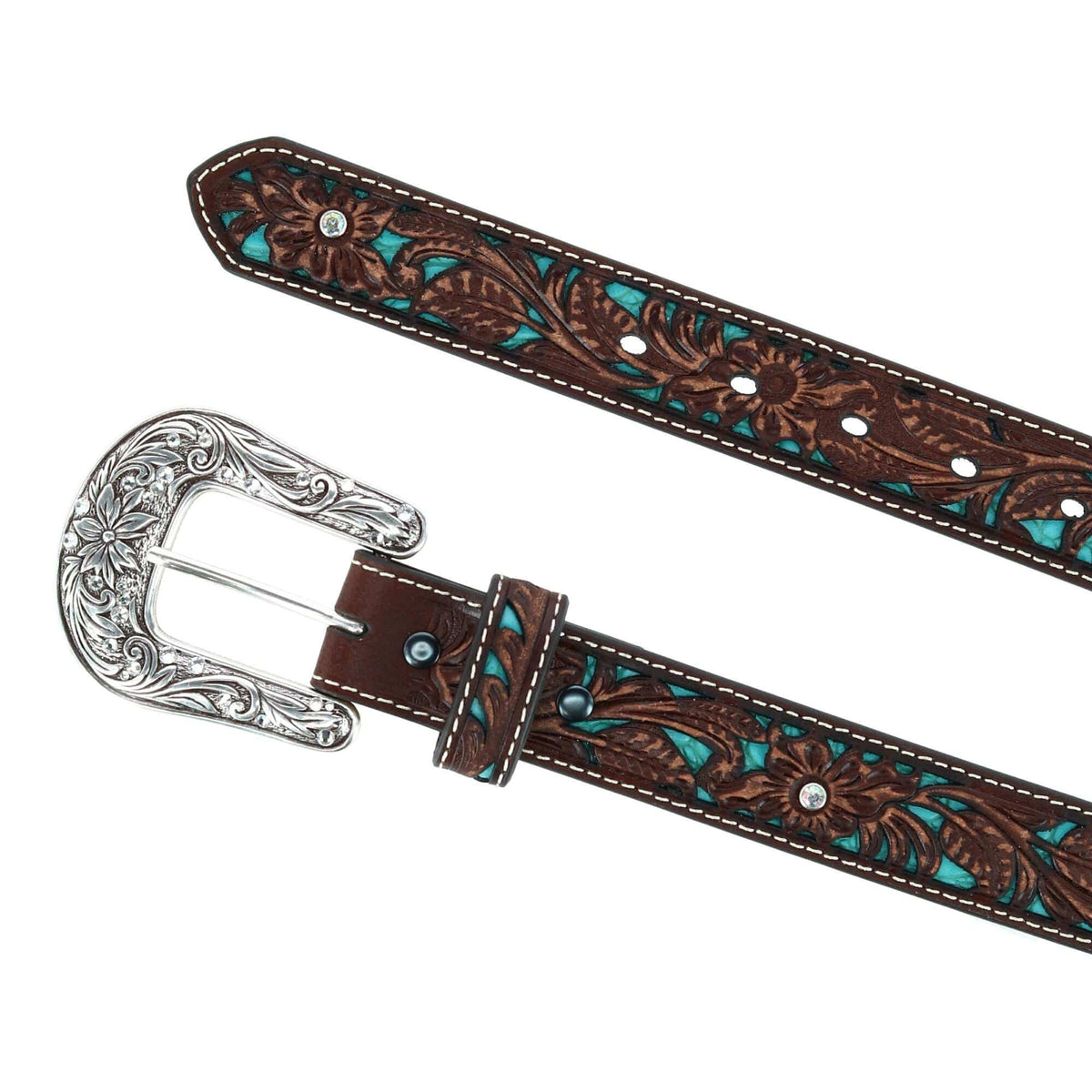 Ariat Girl's Western Belt with Turquoise Inlays - Turquoise