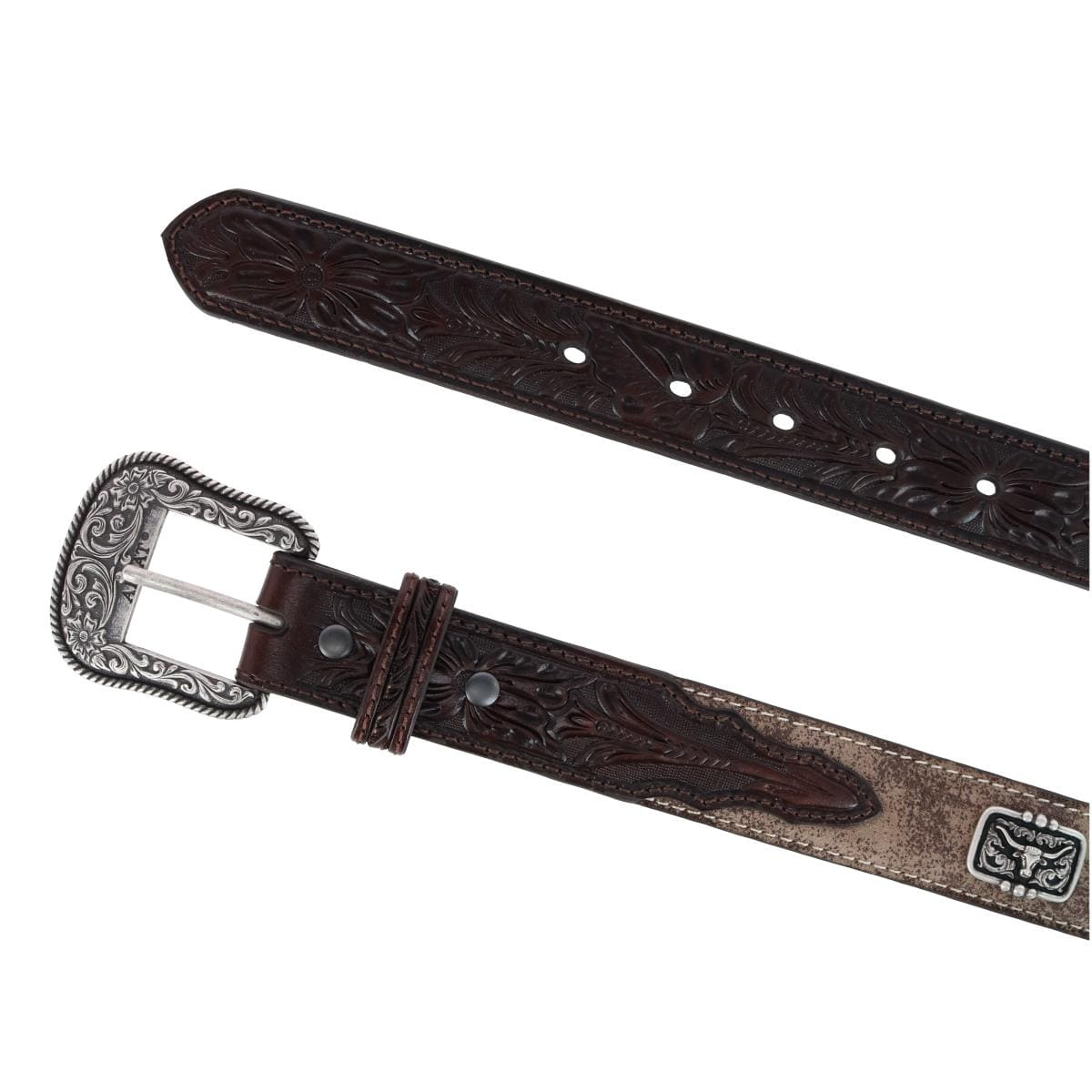 Ariat Boy's Longhorn Western Belt with Tooled Tabs - Brown