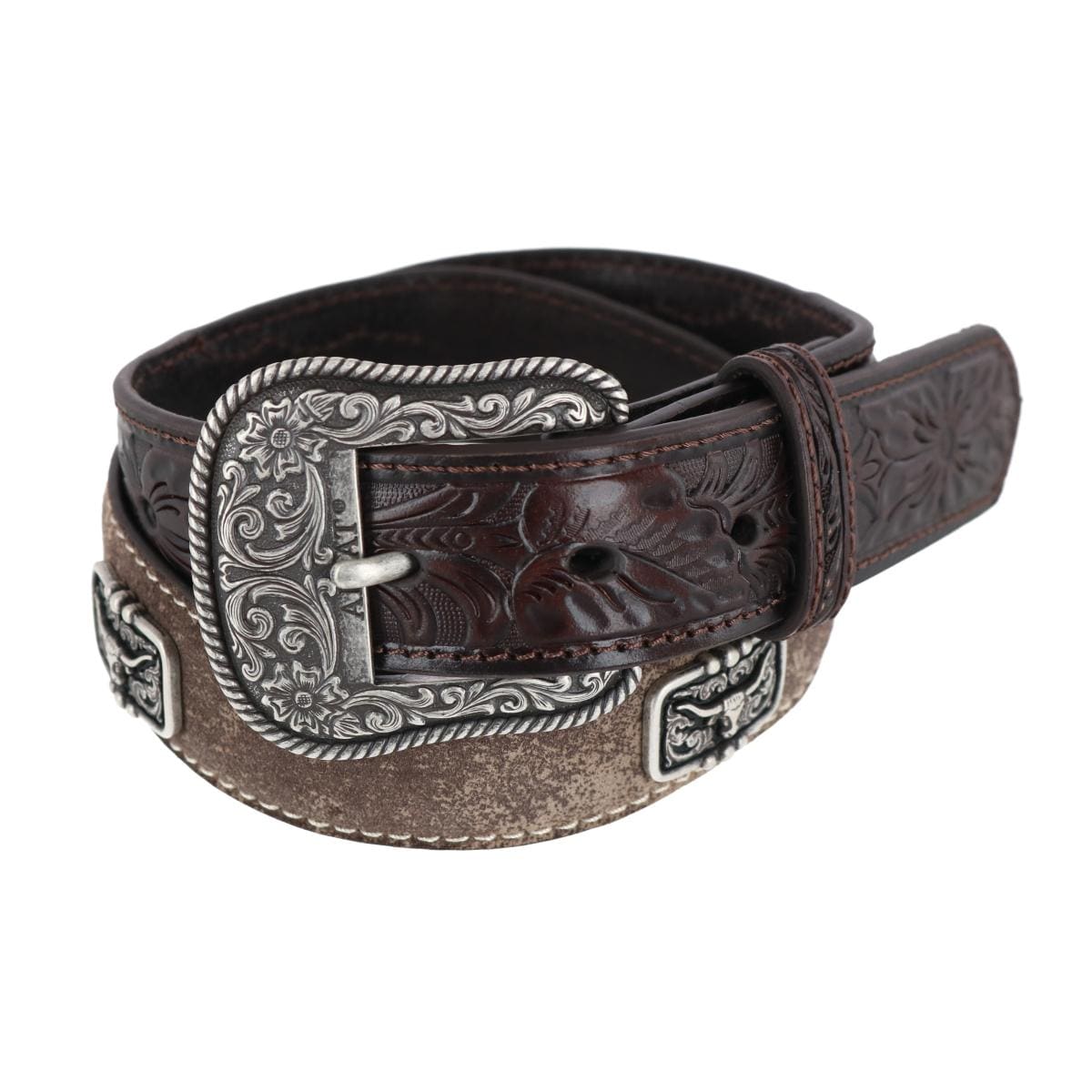 Ariat Boy's Longhorn Western Belt with Tooled Tabs - Boy's Longhorn Western Belt with Tooled Tabs