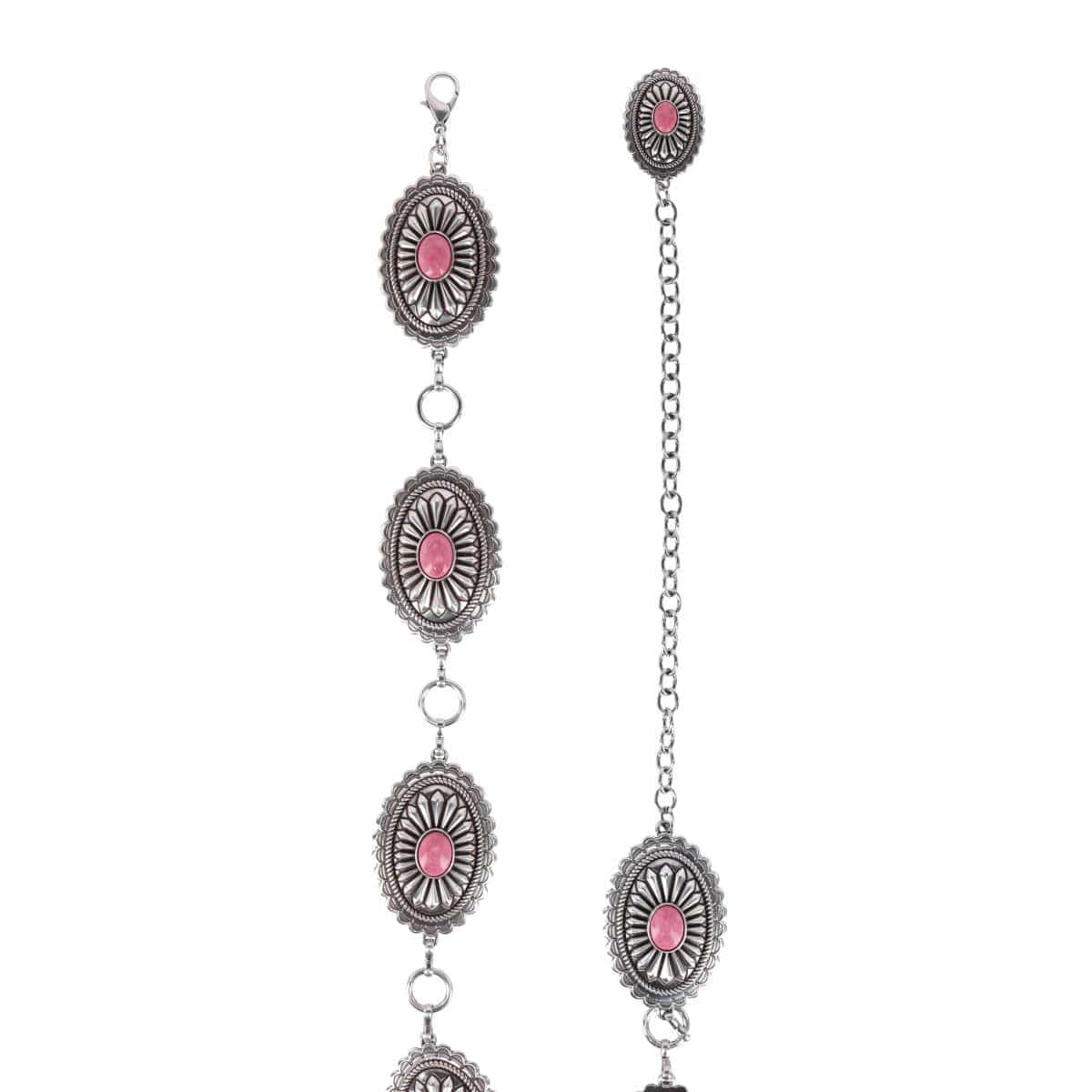 Ariat Women's Concho Chain Belt with Pink Inlays - Silver