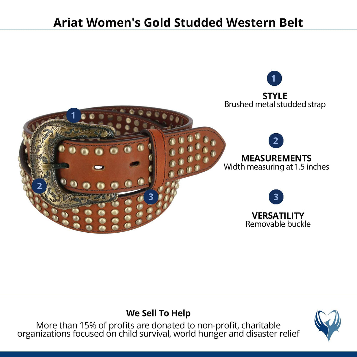Ariat Women's Gold Studded Western Belt - Tan