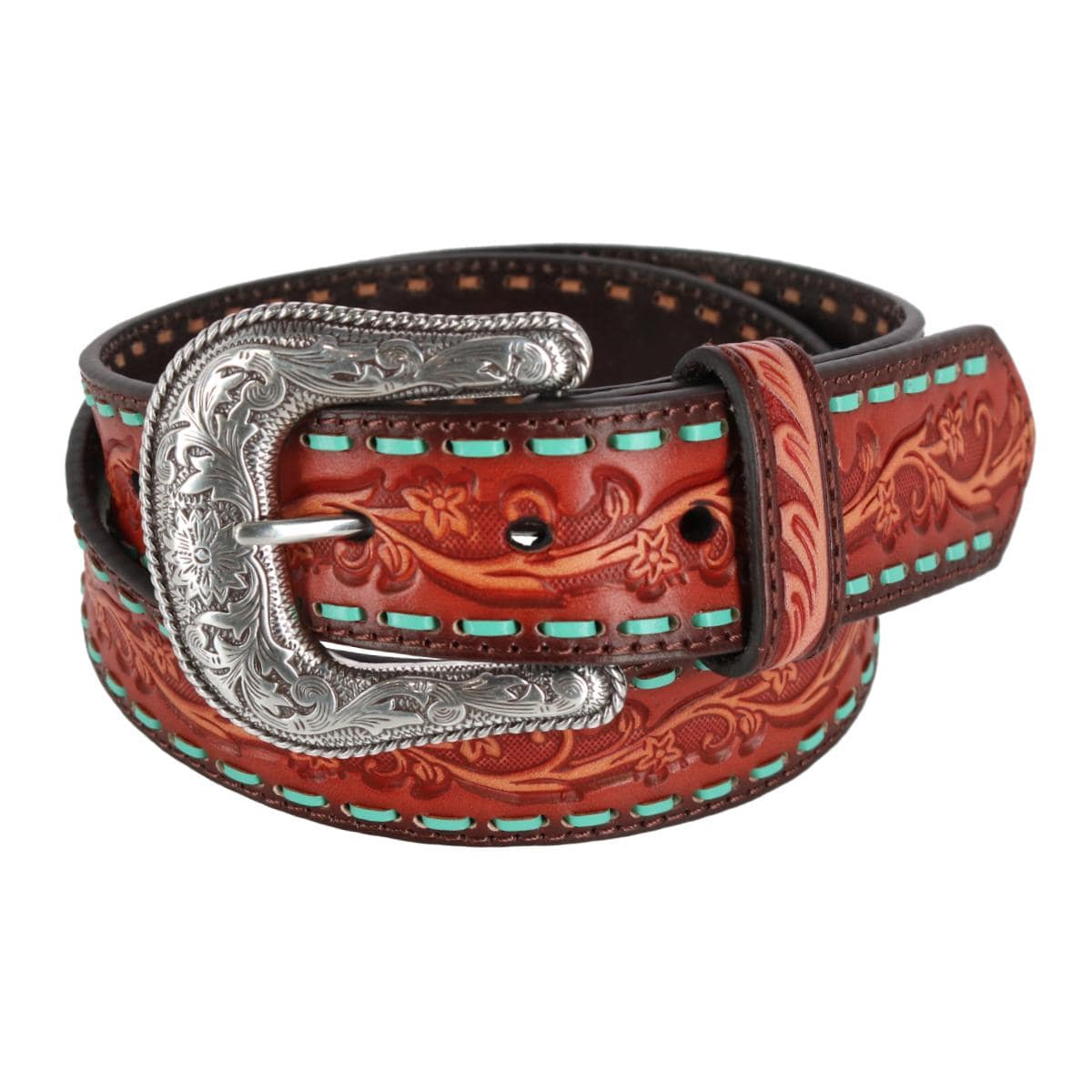 Ariat Women's Floral Embossed Lace Western Belt - Tan