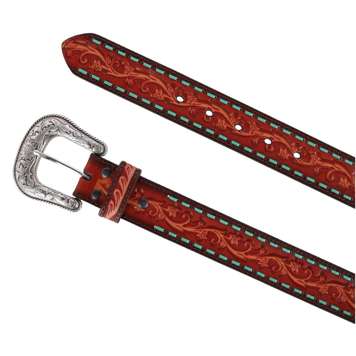 Ariat Women's Floral Embossed Lace Western Belt - Tan