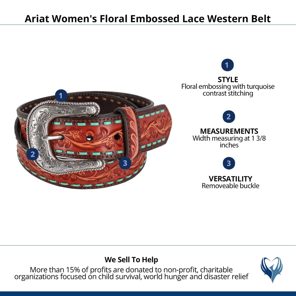 Ariat Women's Floral Embossed Lace Western Belt - Tan