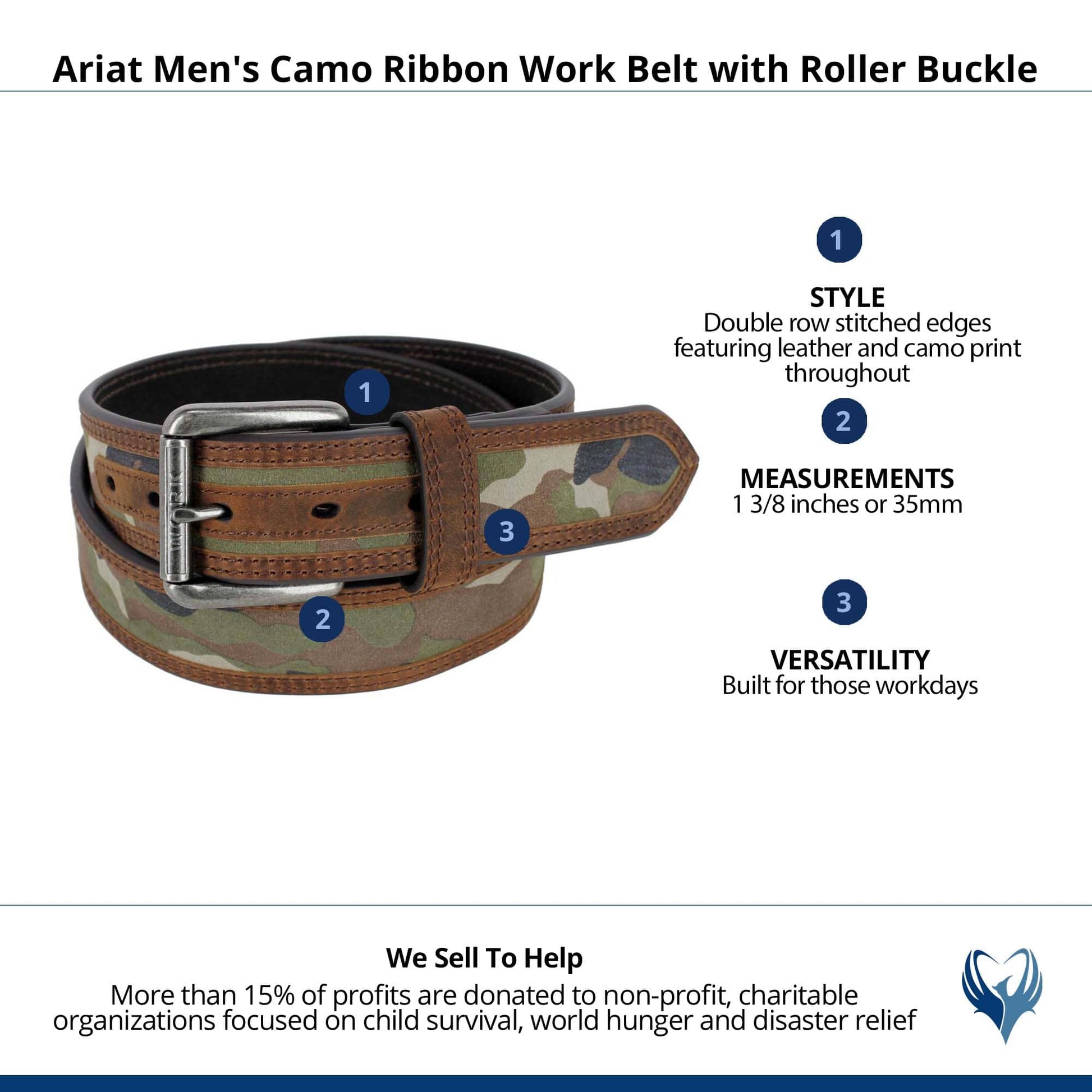 Ariat Men's Camo Ribbon Work Belt with Roller Buckle - Brown
