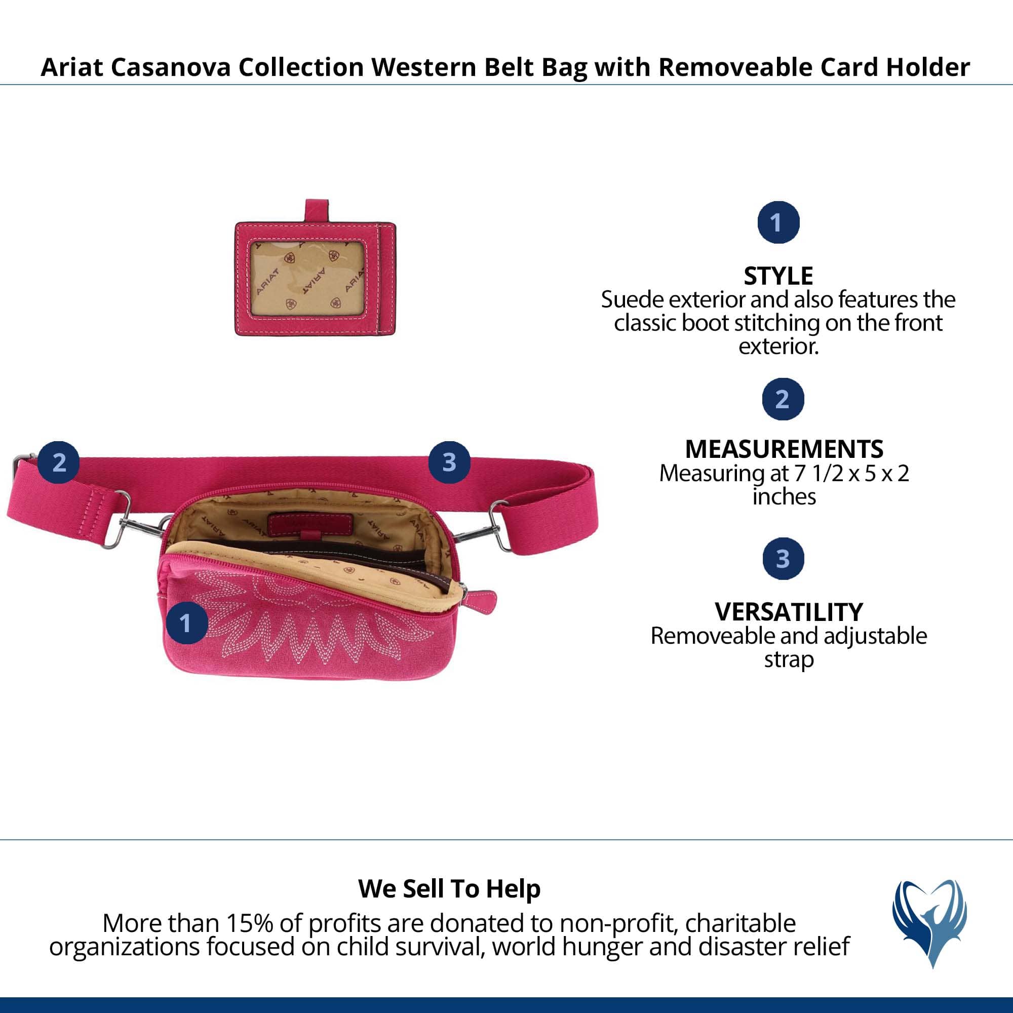Ariat Casanova Collection Western Belt Bag with Removeable Card Holder - Hot Pink
