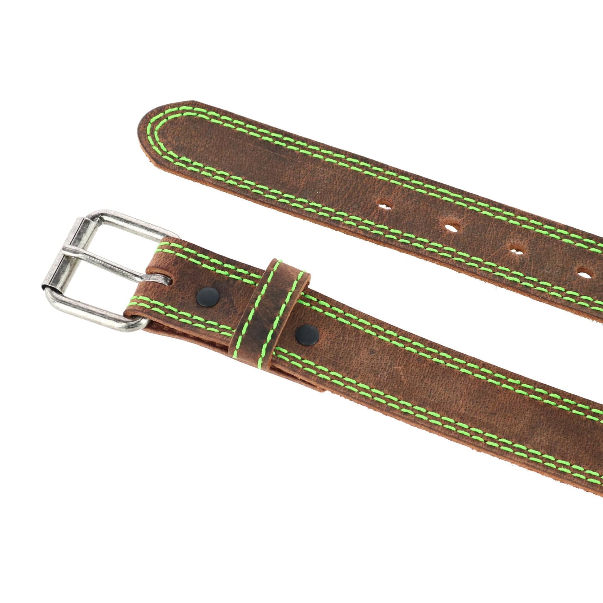 3 D Belt Company Kid's Contrast Stitch Belt - Brown with Green