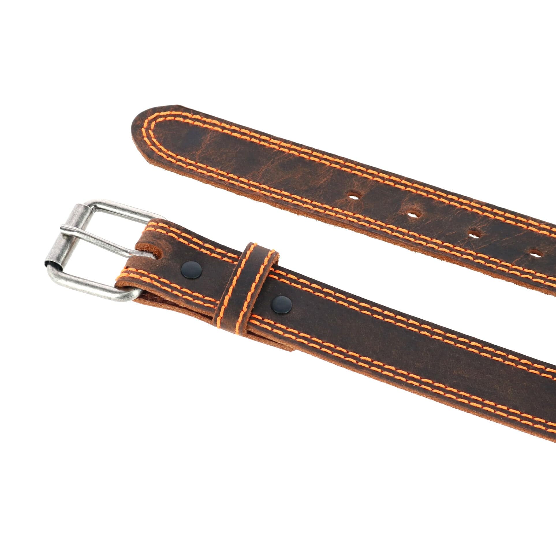 3 D Belt Company Kid's Contrast Stitch Belt - Brown with Orange