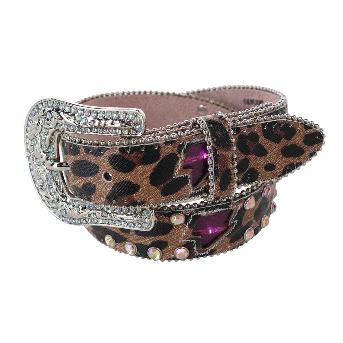 Angel Ranch Girls Leopard Print Western Belt with Light Up Lightning Bolts - Leopard