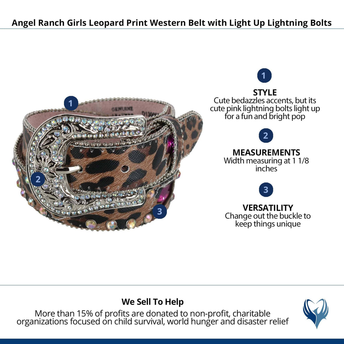 Angel Ranch Girls Leopard Print Western Belt with Light Up Lightning Bolts - Leopard
