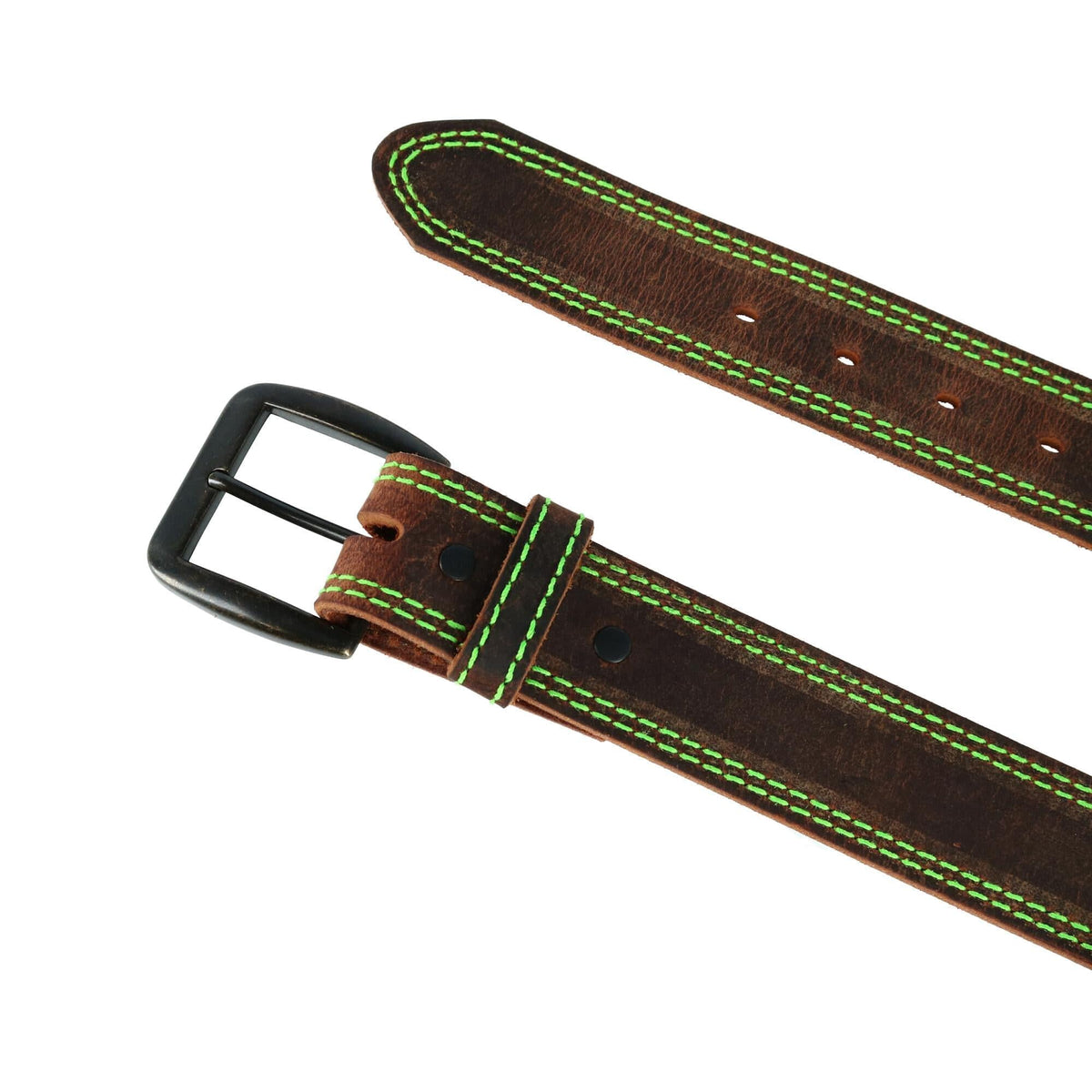 3 D Belt Company Men's Contrast Stitch Belt - Brown with Lime