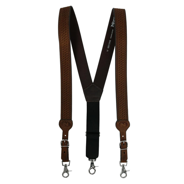 Men's Leather Braided Suspenders with Buckle Ends