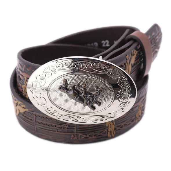 Boy's Tooled Rodeo Belt with Plaque Buckle