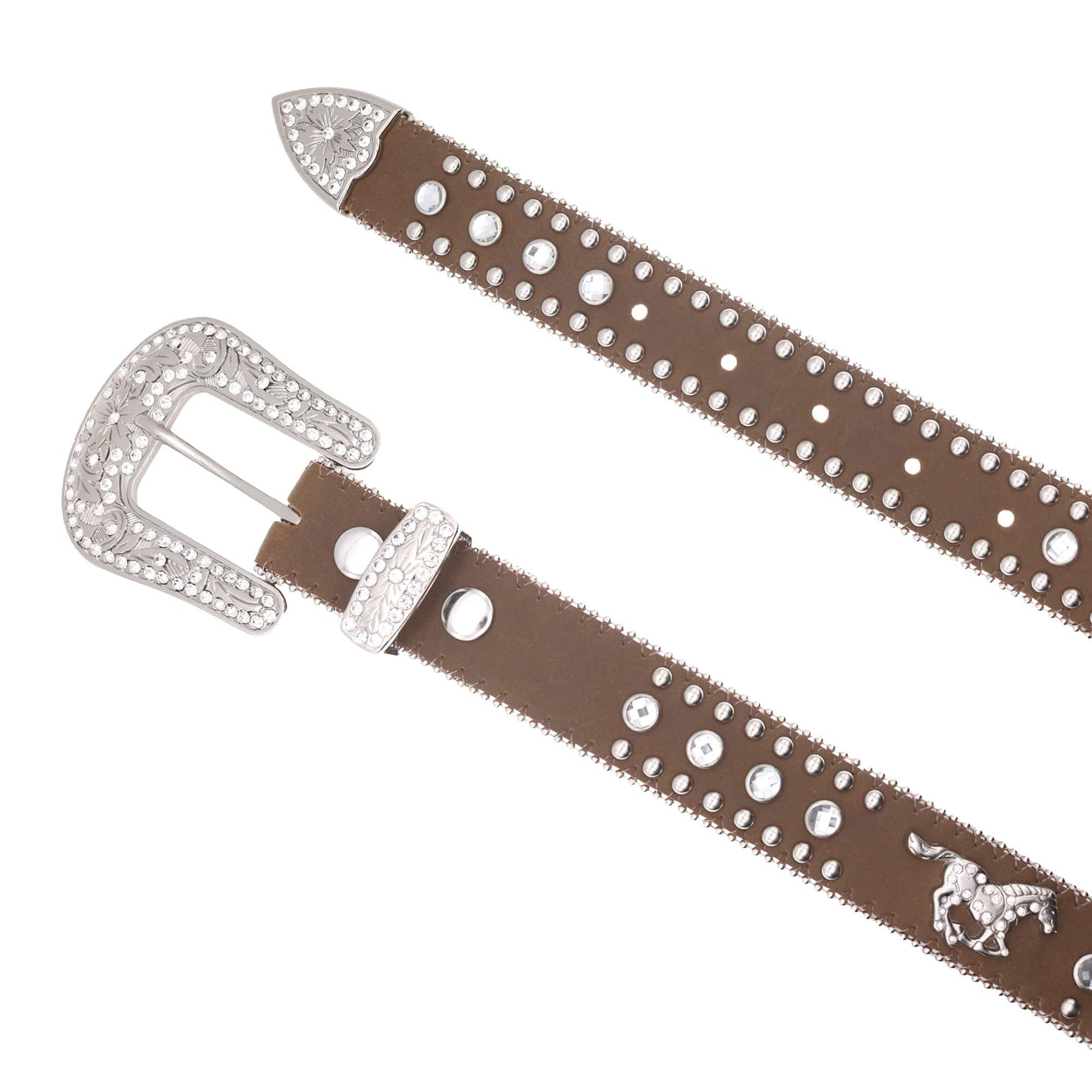 Nocona Belt Co Girl's Western Horse and Rhinestone Belt - Brown