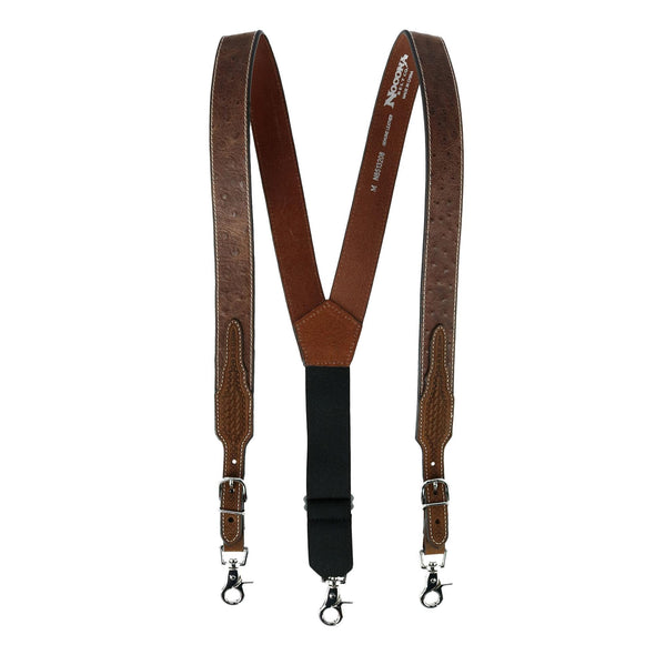 Men's Leather Ostrich Print Suspenders with Braided Detail