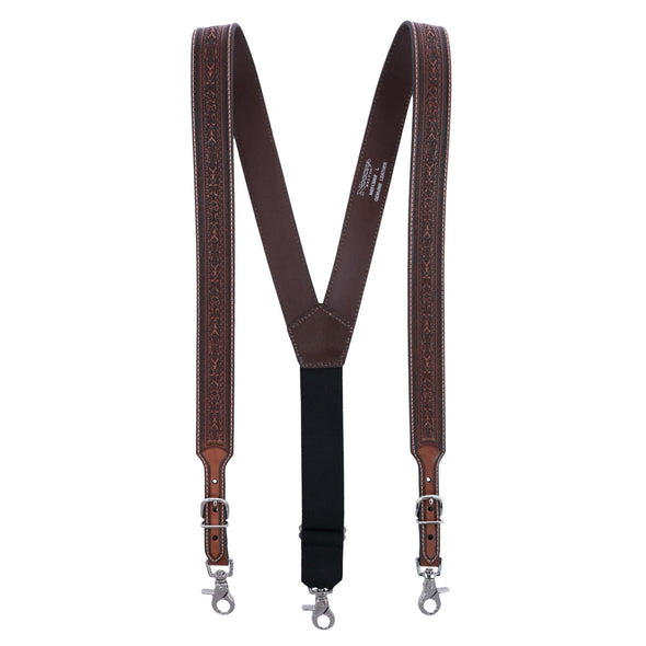 Men's Antique Leather Buckle Suspenders with Detail Inlay