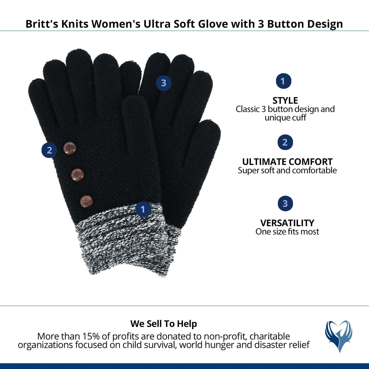 Britt's Knits Women's Ultra Soft Glove with 3 Button Design - Black