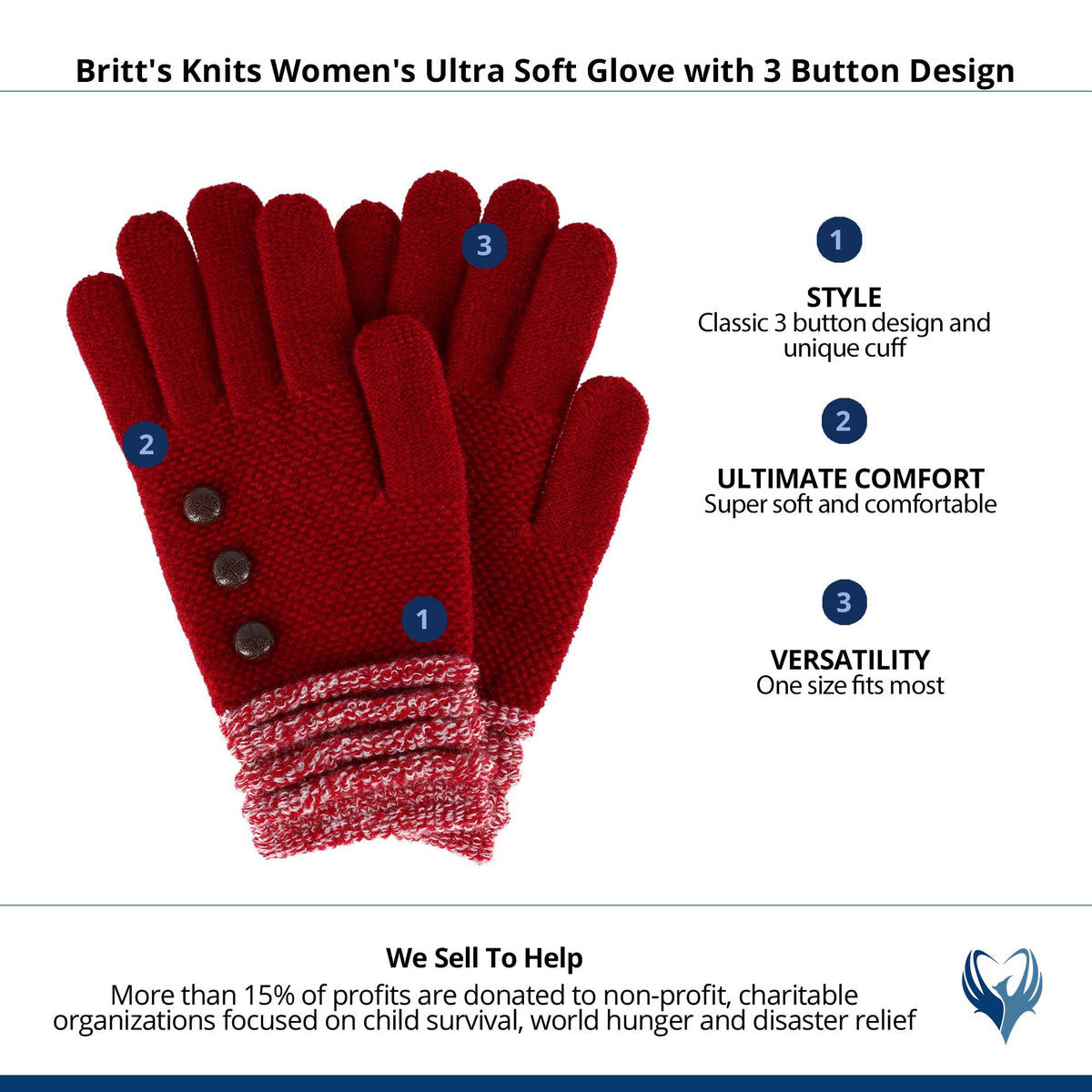 Britt's Knits Women's Ultra Soft Glove with 3 Button Design - Burgundy