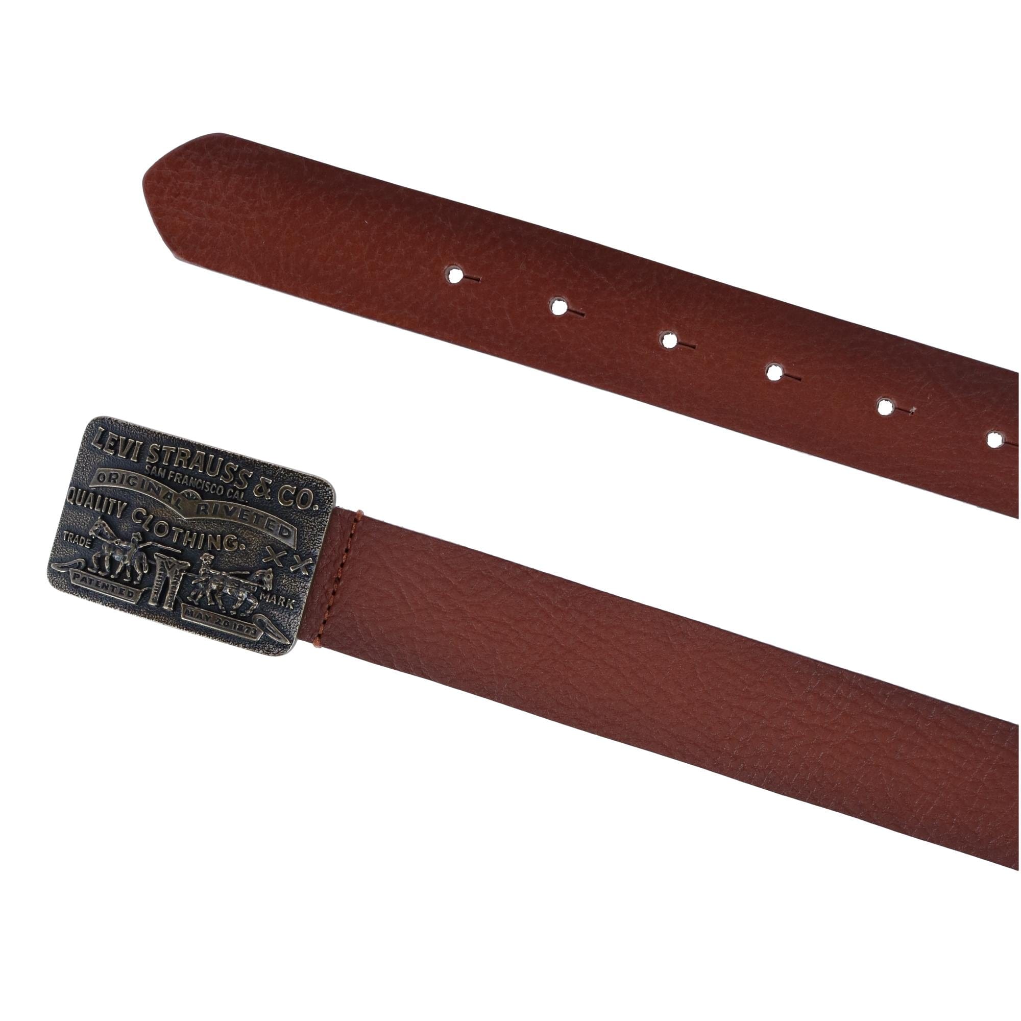 Levis Women's Rectangle Logo Embossed Buckle Belt - Pebble Brown