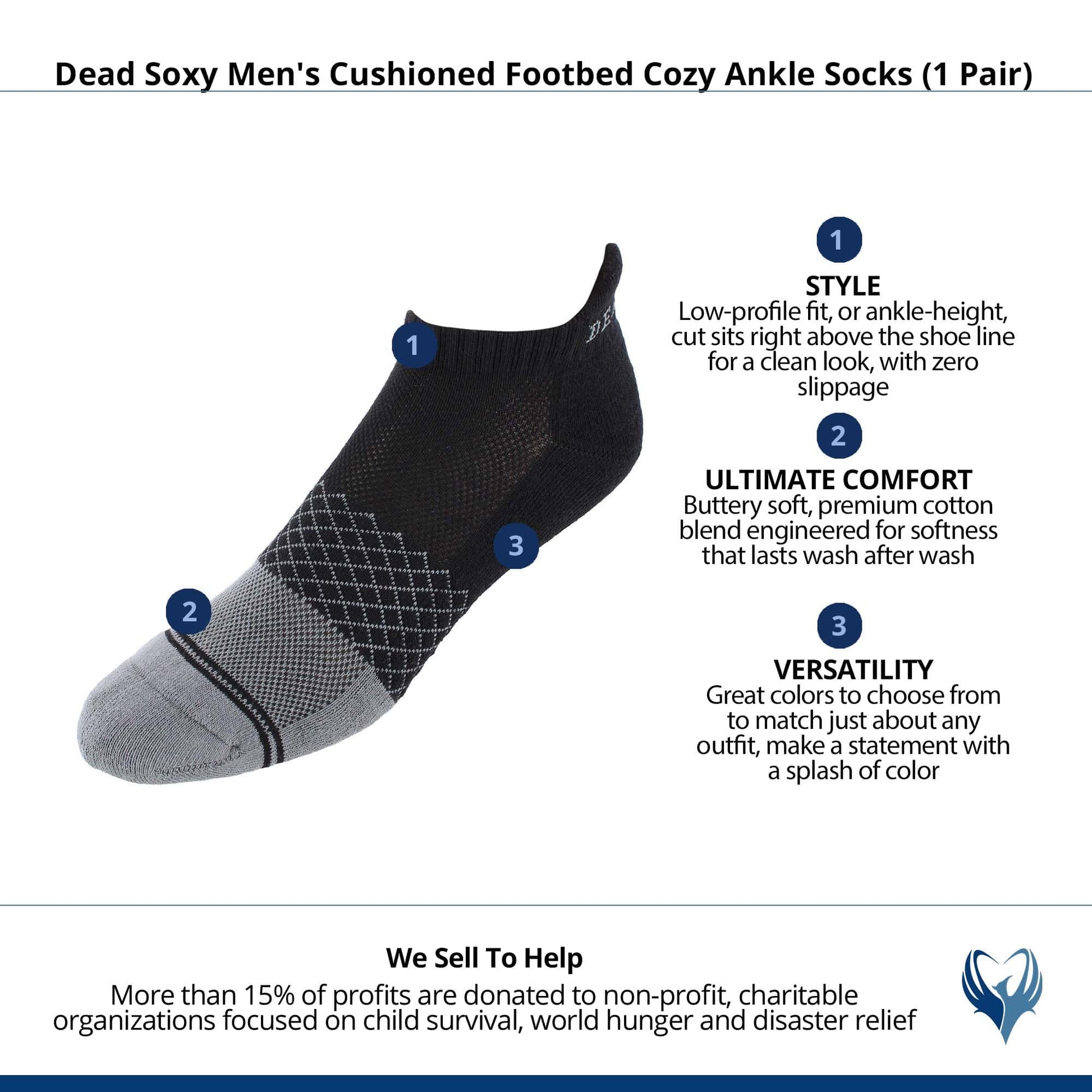 Dead Soxy Men's Cushioned Footbed Cozy Ankle Socks (1 Pair) - Black