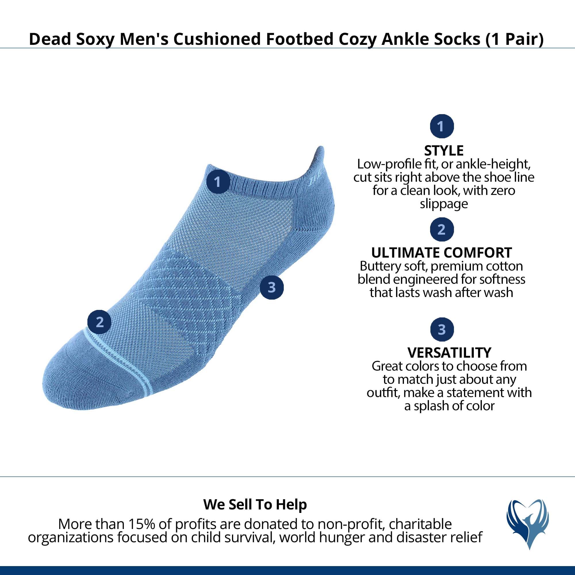 Dead Soxy Men's Cushioned Footbed Cozy Ankle Socks (1 Pair) - Blue
