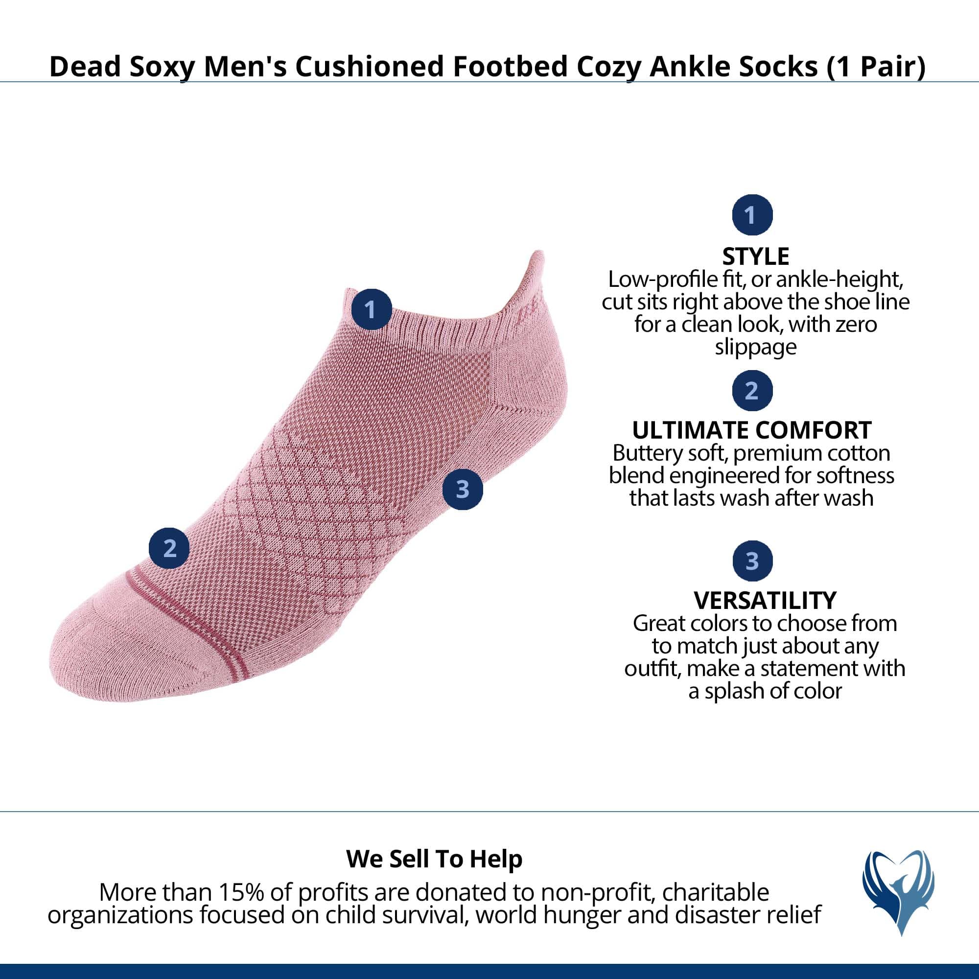 Dead Soxy Men's Cushioned Footbed Cozy Ankle Socks (1 Pair) - Mauve