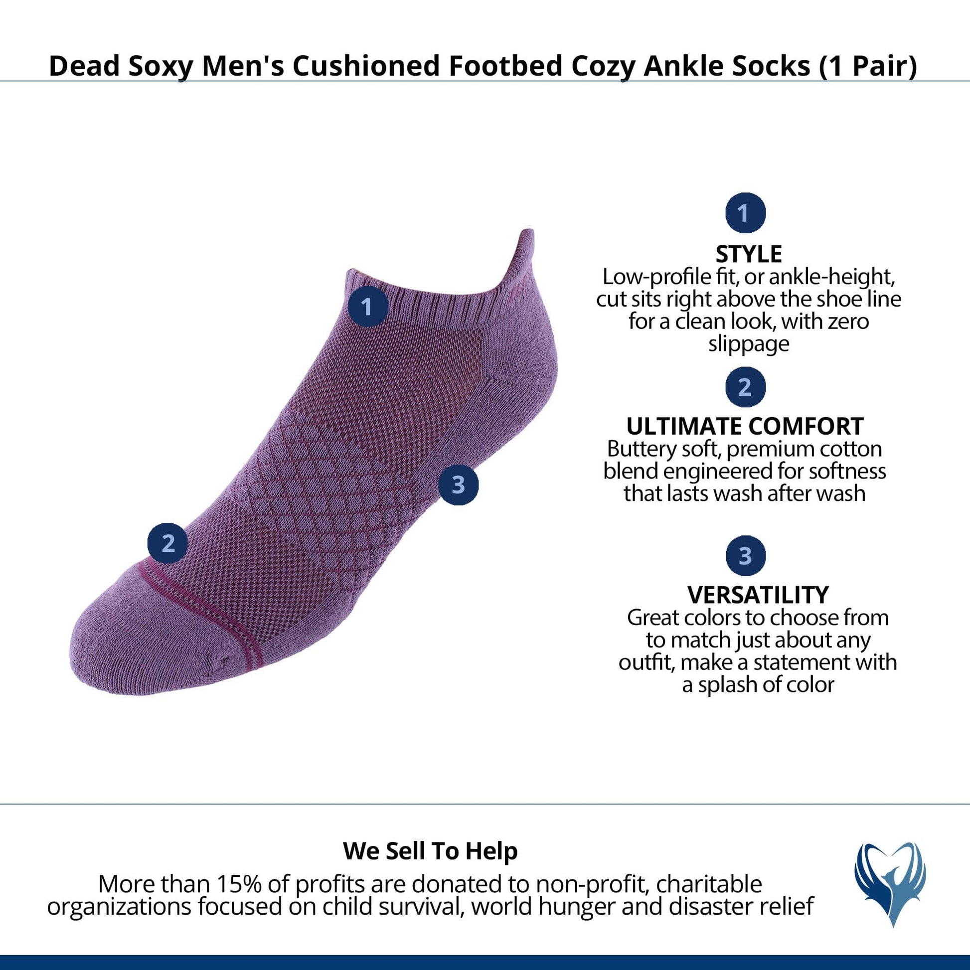 Dead Soxy Men's Cushioned Footbed Cozy Ankle Socks (1 Pair) - Purple