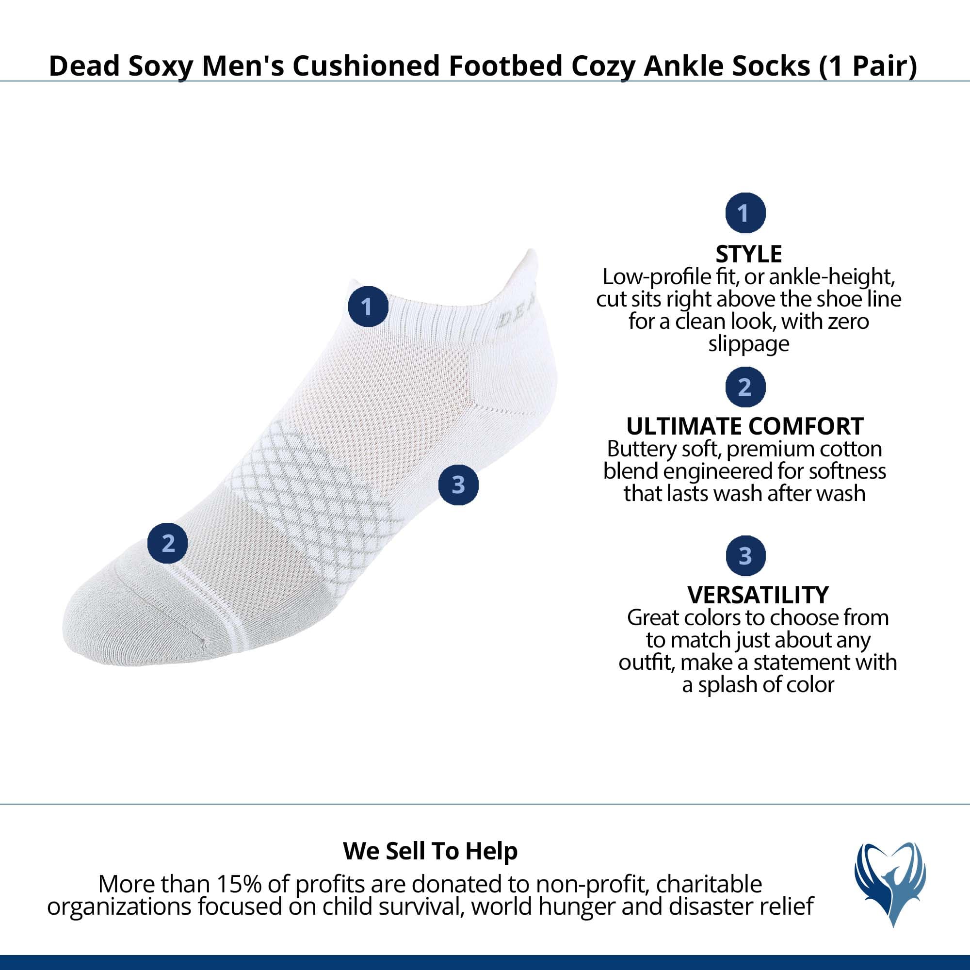 Dead Soxy Men's Cushioned Footbed Cozy Ankle Socks (1 Pair) - White