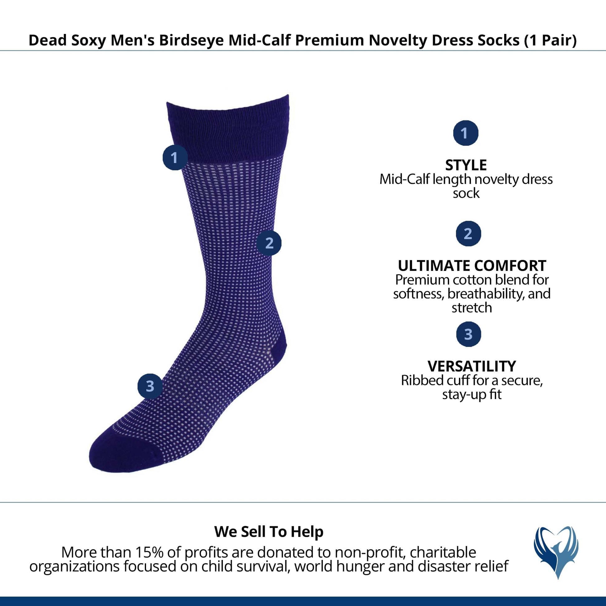 Dead Soxy Men's Birdseye Mid-Calf Premium Novelty Dress Socks (1 Pair) - Purple