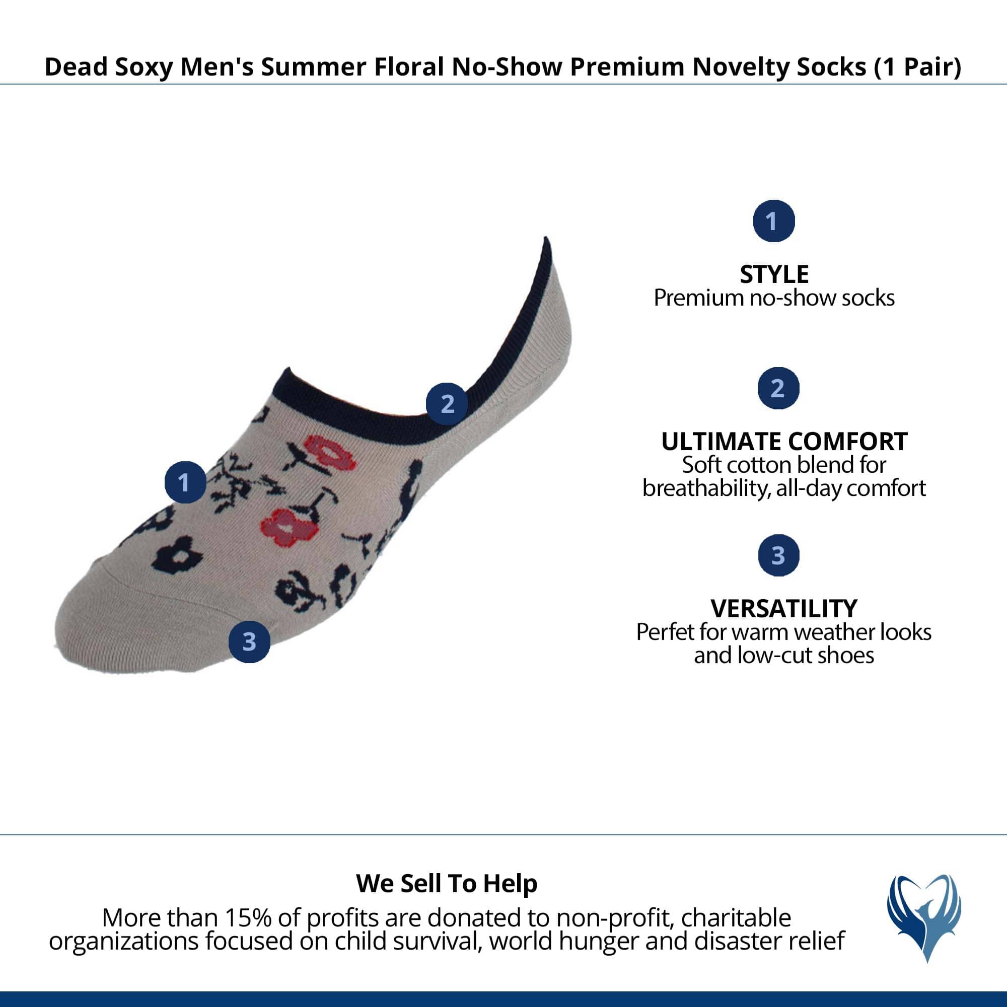 Dead Soxy Men's Summer Floral No-Show Premium Novelty Socks (1 Pair) - Tan