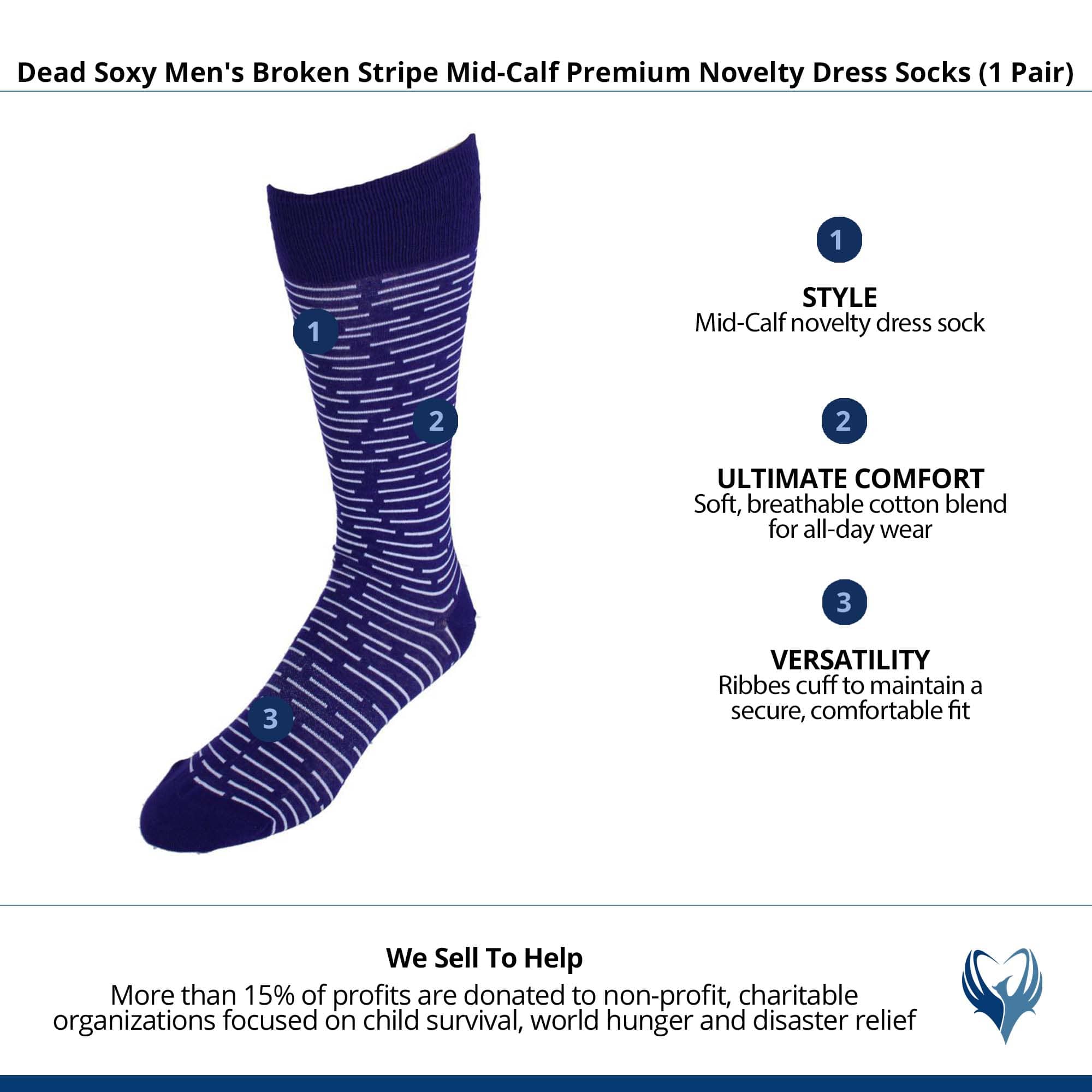 Dead Soxy Men's Broken Stripe Mid-Calf Premium Novelty Dress Socks (1 Pair) - Purple