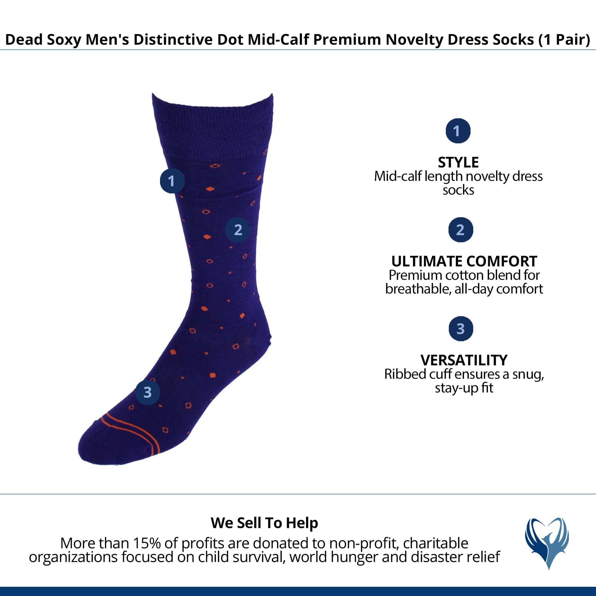 Dead Soxy Men's Distinctive Dot Mid-Calf Premium Novelty Dress Socks - Purple