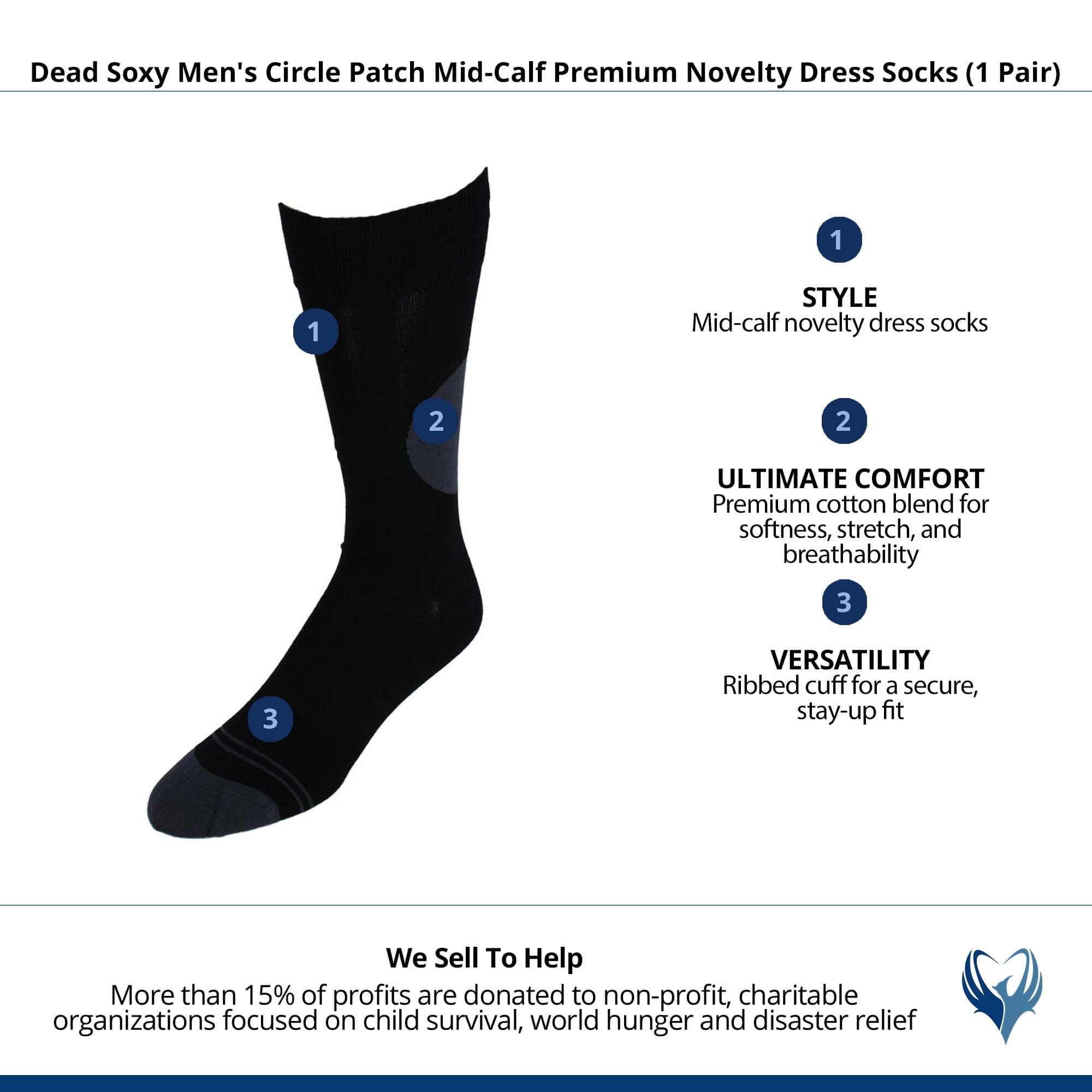 Dead Soxy Men's Circle Patch Mid-Calf Premium Novelty Dress Socks (1 Pair) - Black