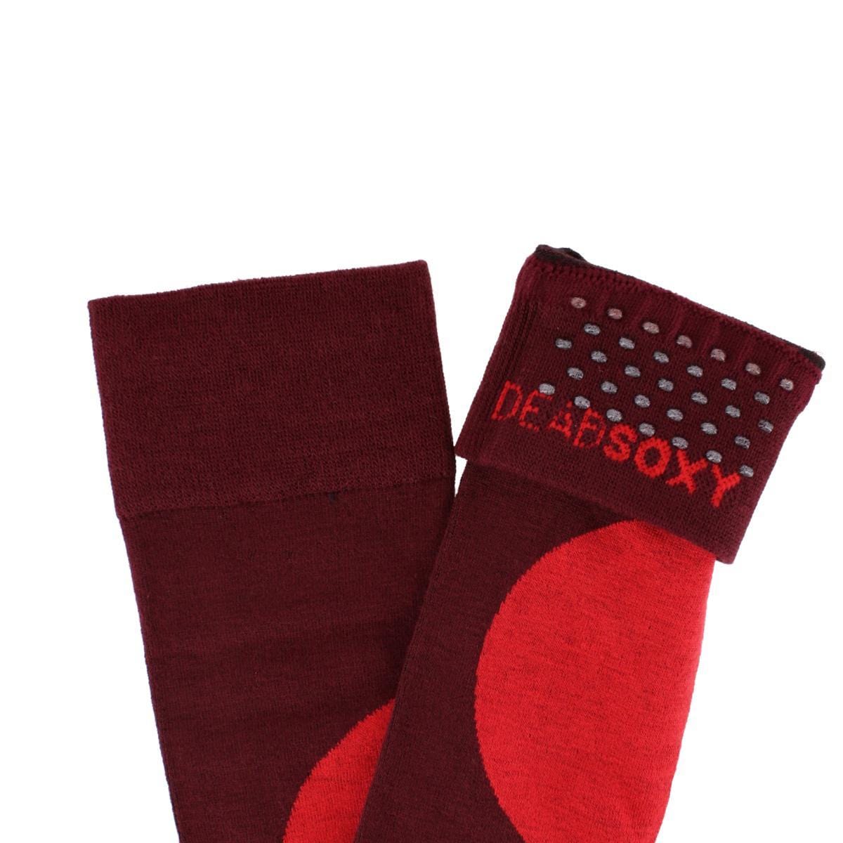 Dead Soxy Men's Circle Patch Mid-Calf Premium Novelty Dress Socks (1 Pair) - Maroon