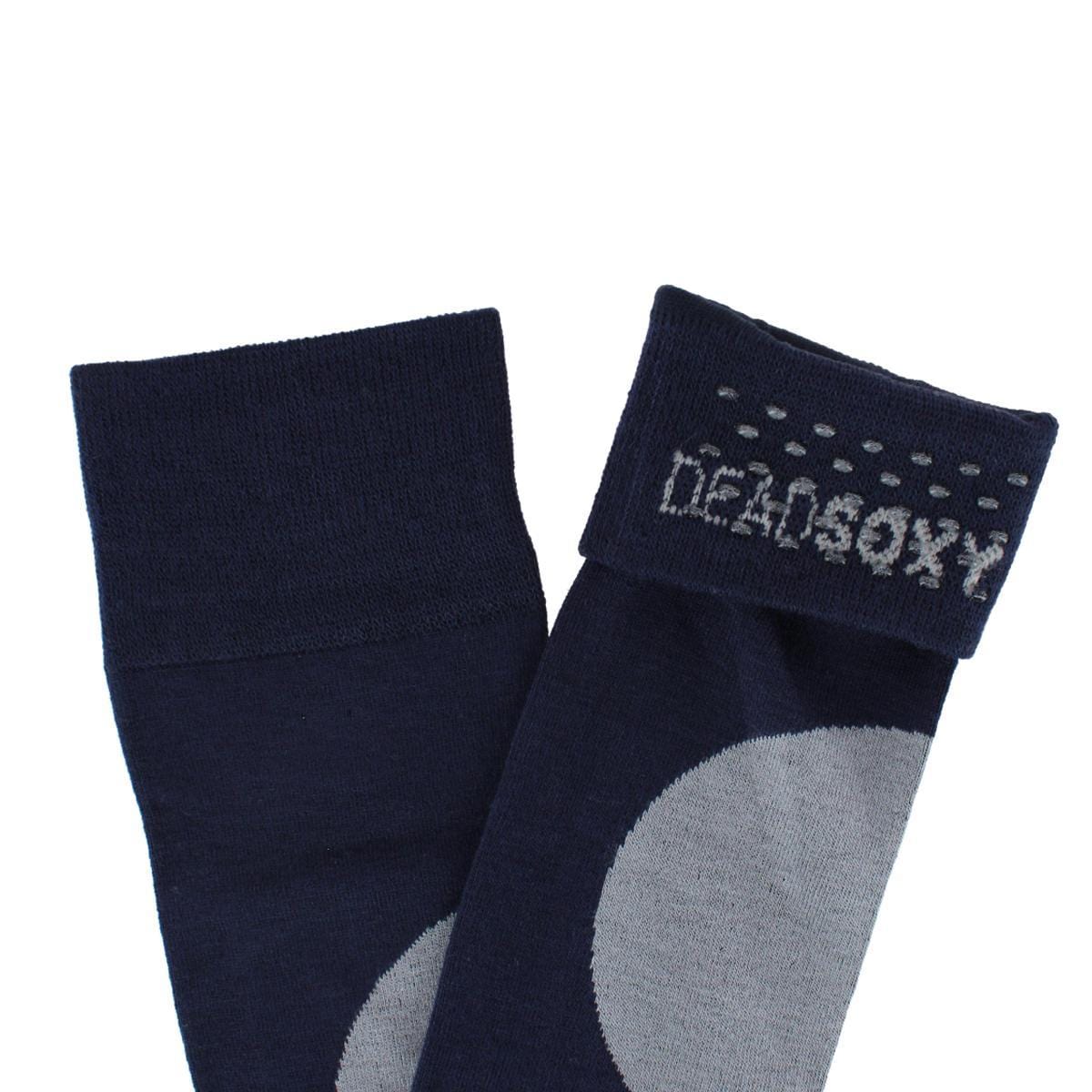 Dead Soxy Men's Circle Patch Mid-Calf Premium Novelty Dress Socks (1 Pair) - Navy Blue