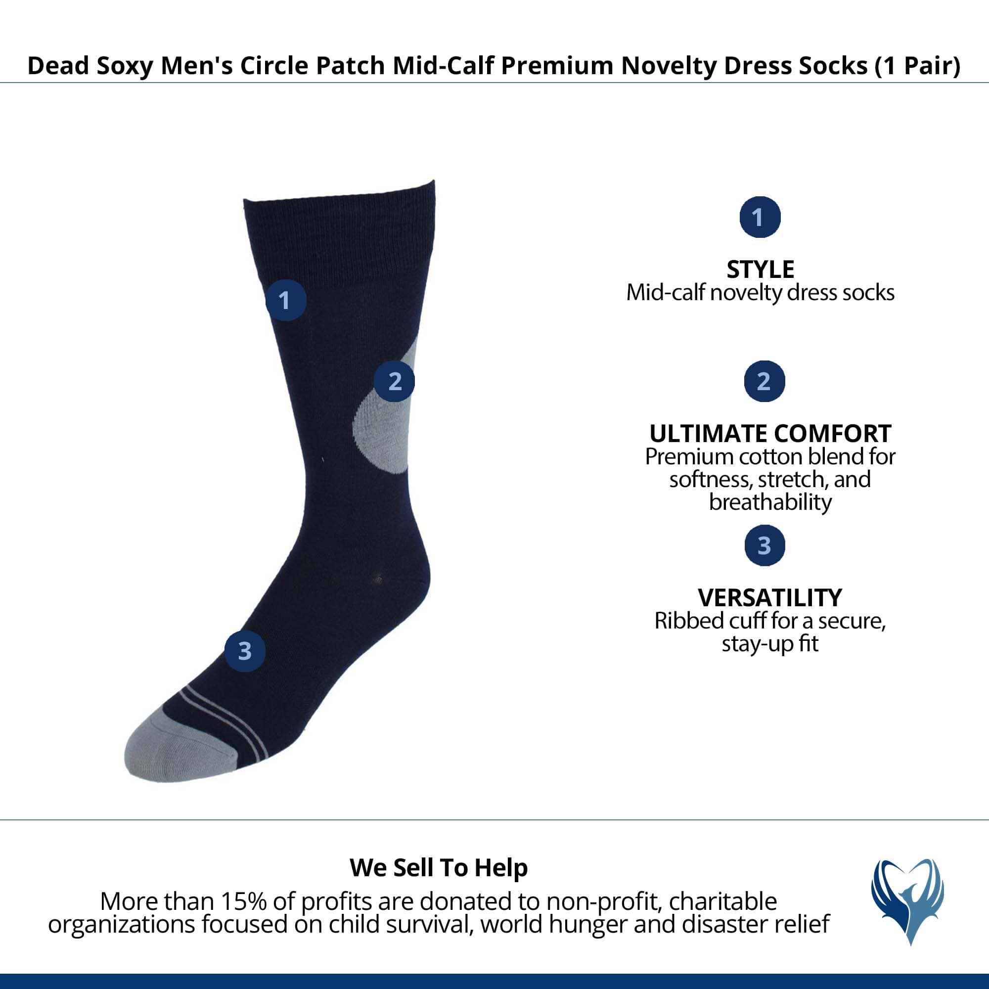 Dead Soxy Men's Circle Patch Mid-Calf Premium Novelty Dress Socks (1 Pair) - Navy Blue