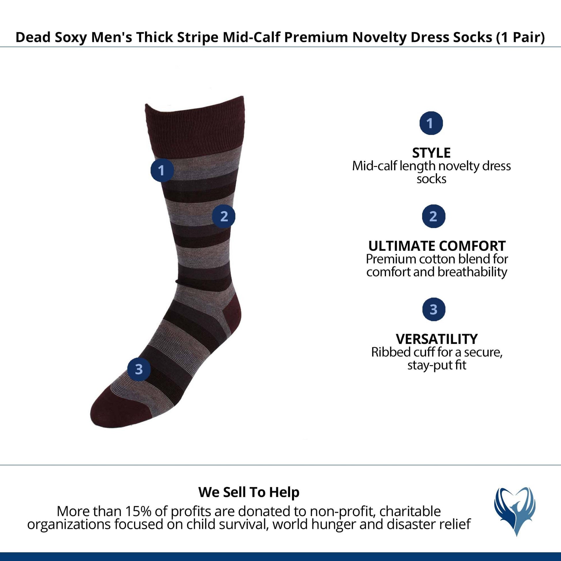 Dead Soxy Men's Thick Stripe Mid-Calf Premium Novelty Dress Socks (1 Pair) - Multiple