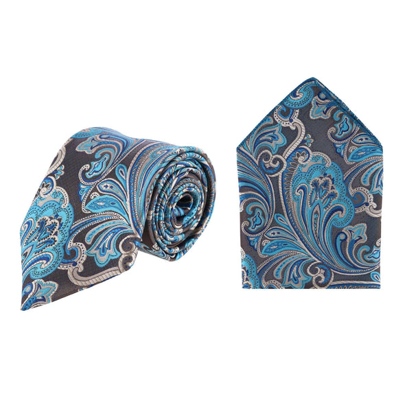 Men's Blue Swirl Tie and Pocket Square